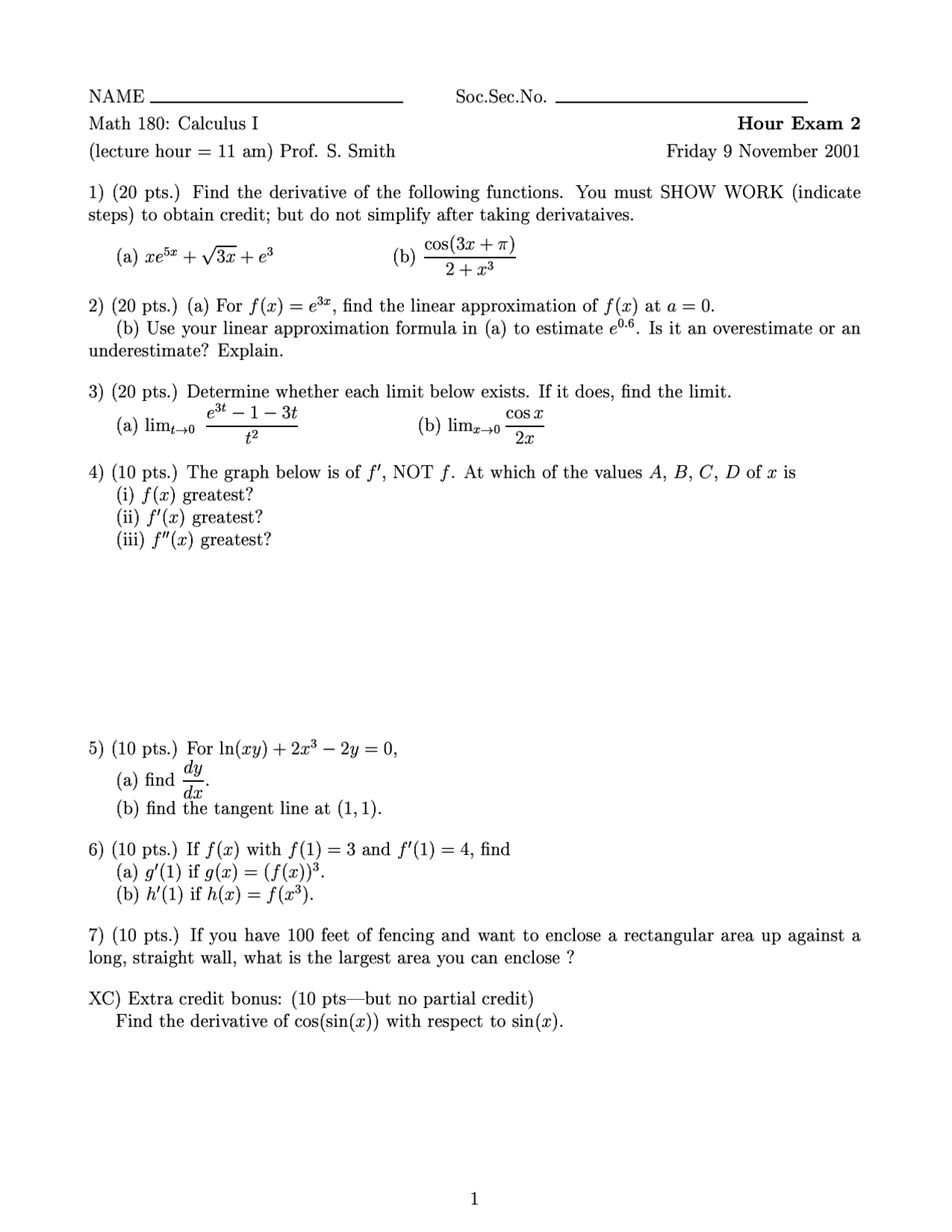Exam 2 Practice Questions Calculus I Math 180 Docsity