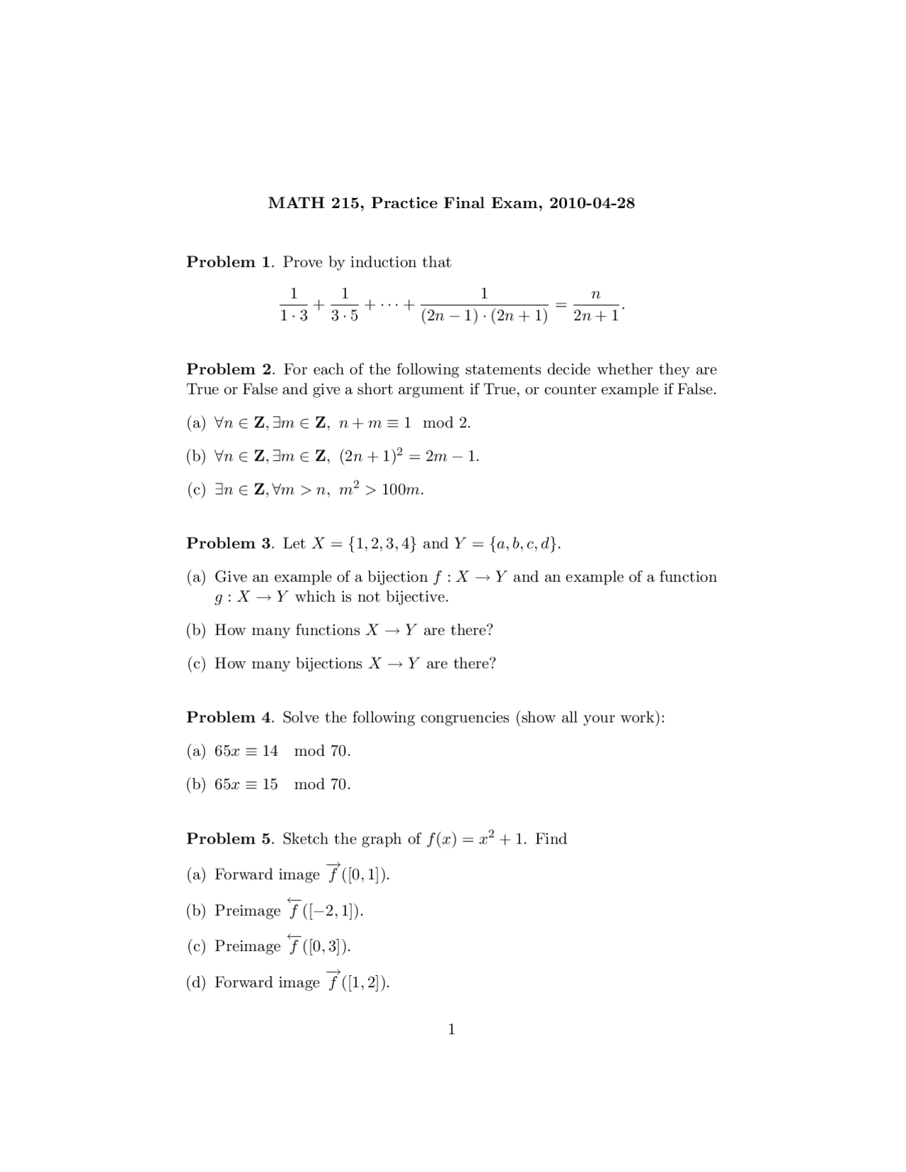 8 Problems for Practice on Advanced Mathematics - Final Exam | MATH 215 ...