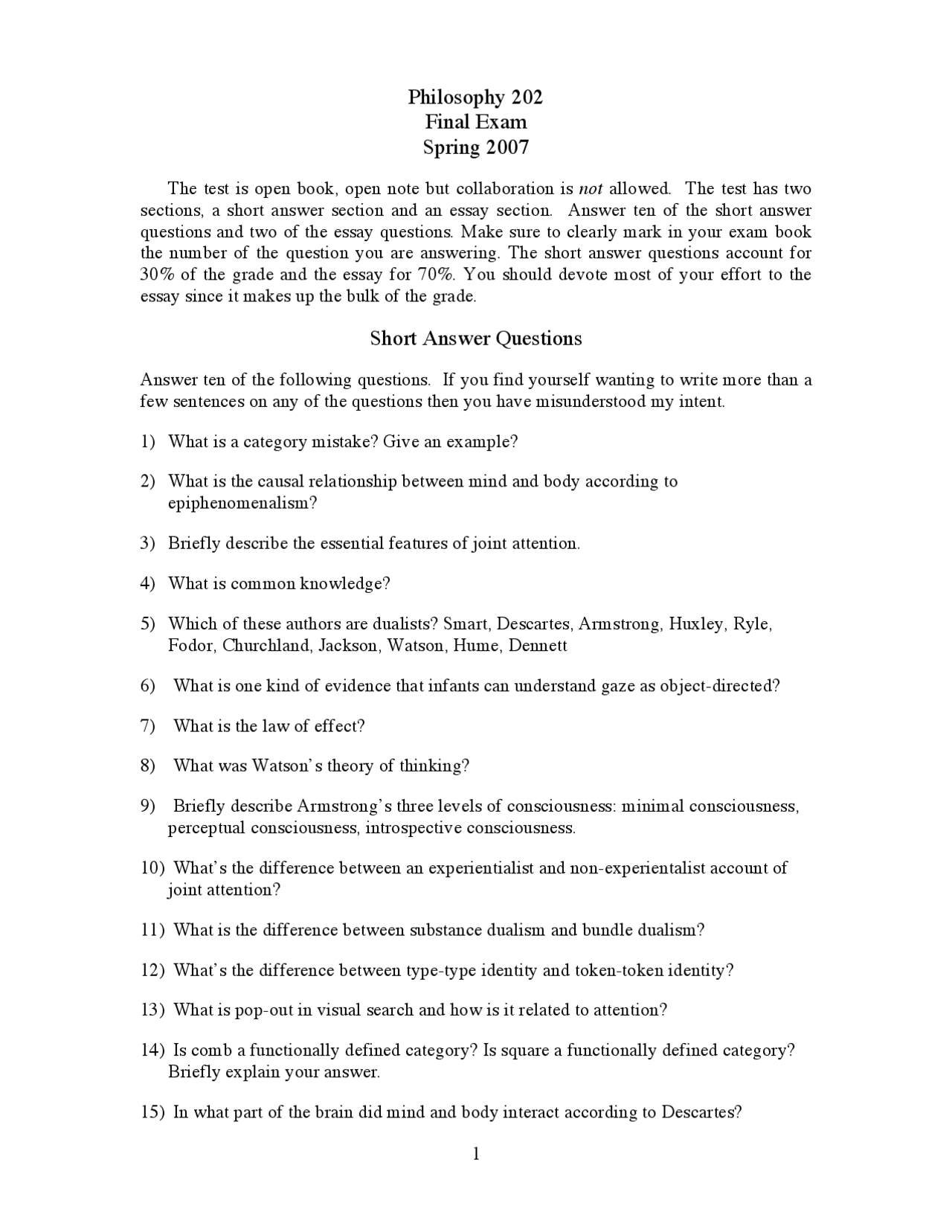 Final Exam - Philosophy of Psychology | PHIL 202 - Docsity