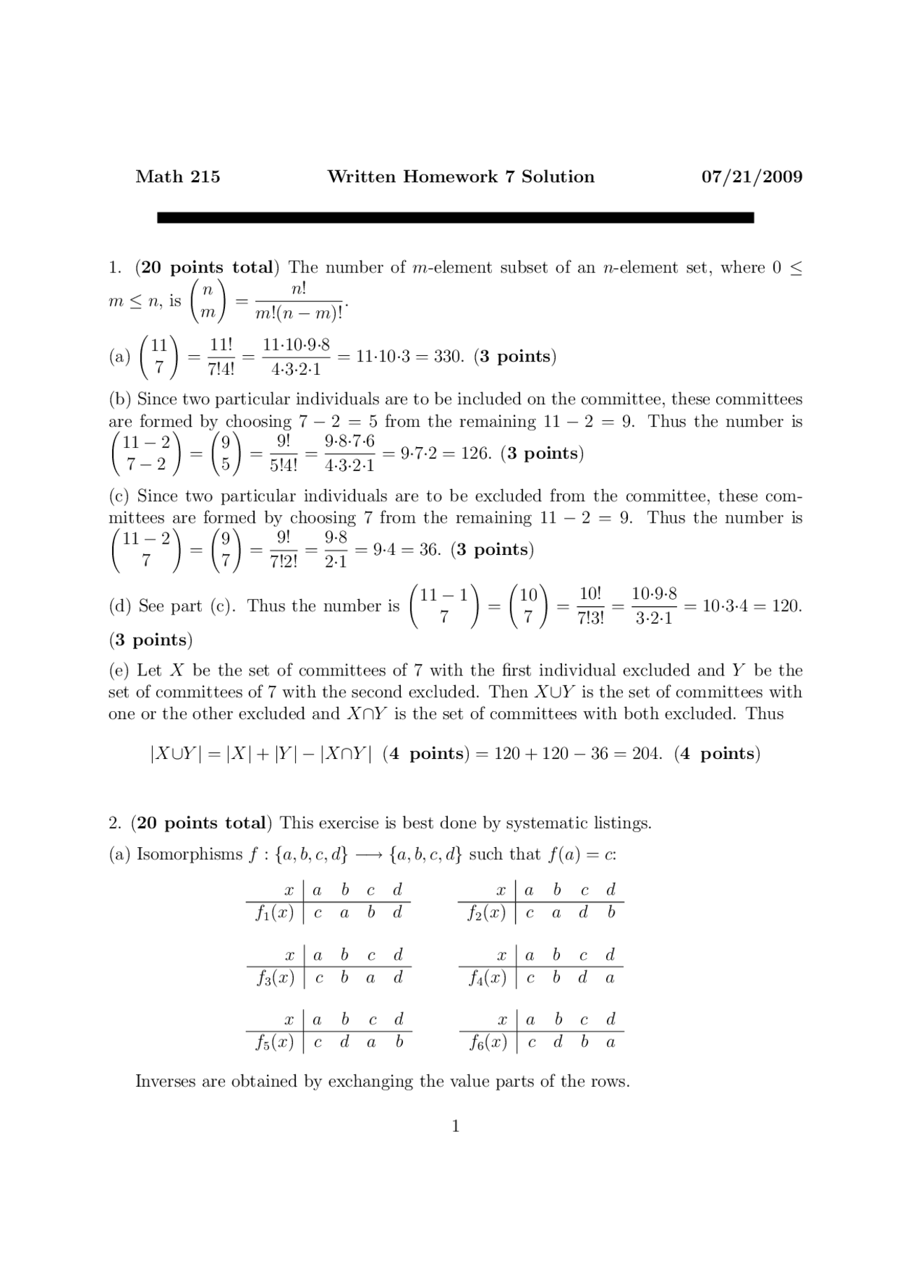 Introduction to Advanced Mathematics - Solutions to Homework Set 7 ...