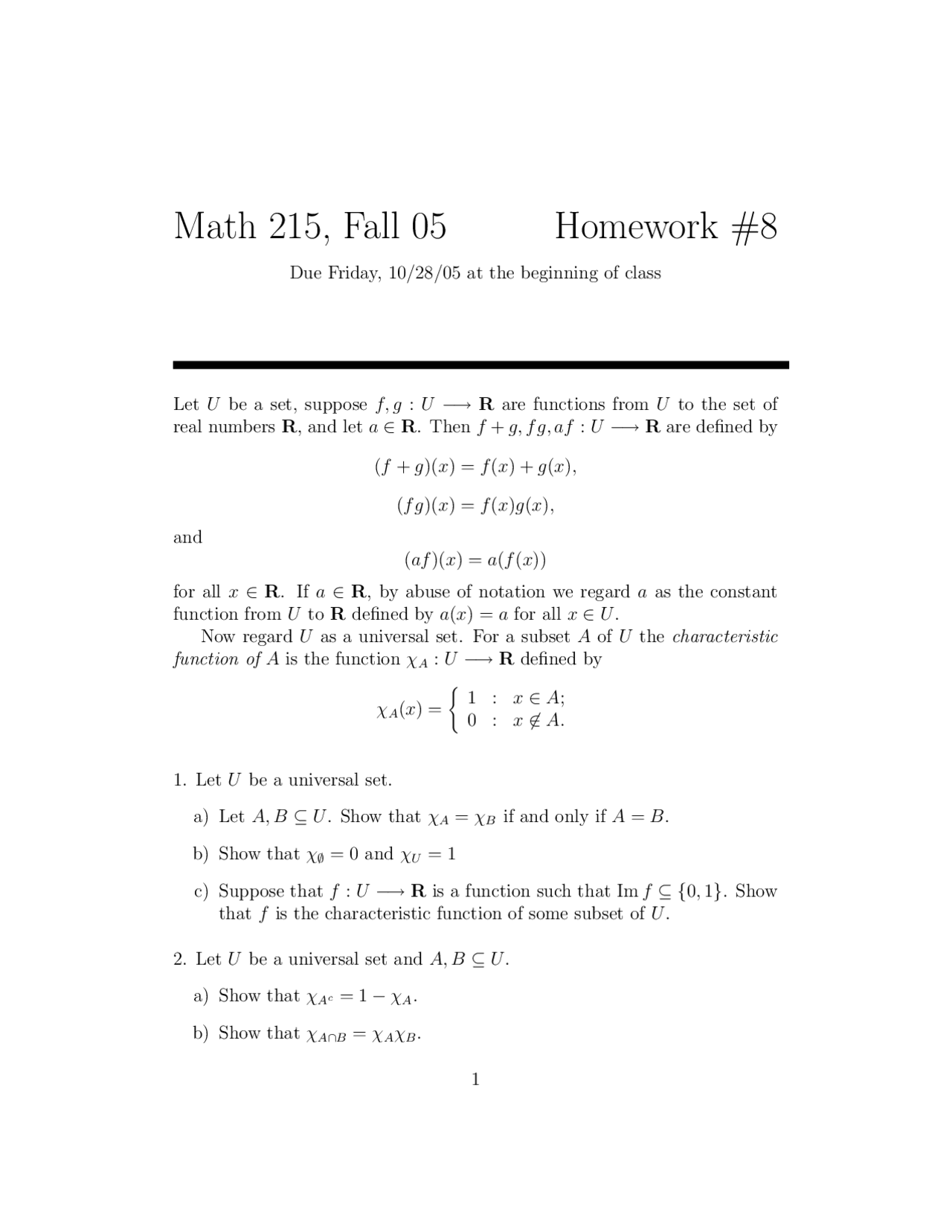 Solved Problems on Calculus Functions - Assignment 8 | MATH 215 - Docsity