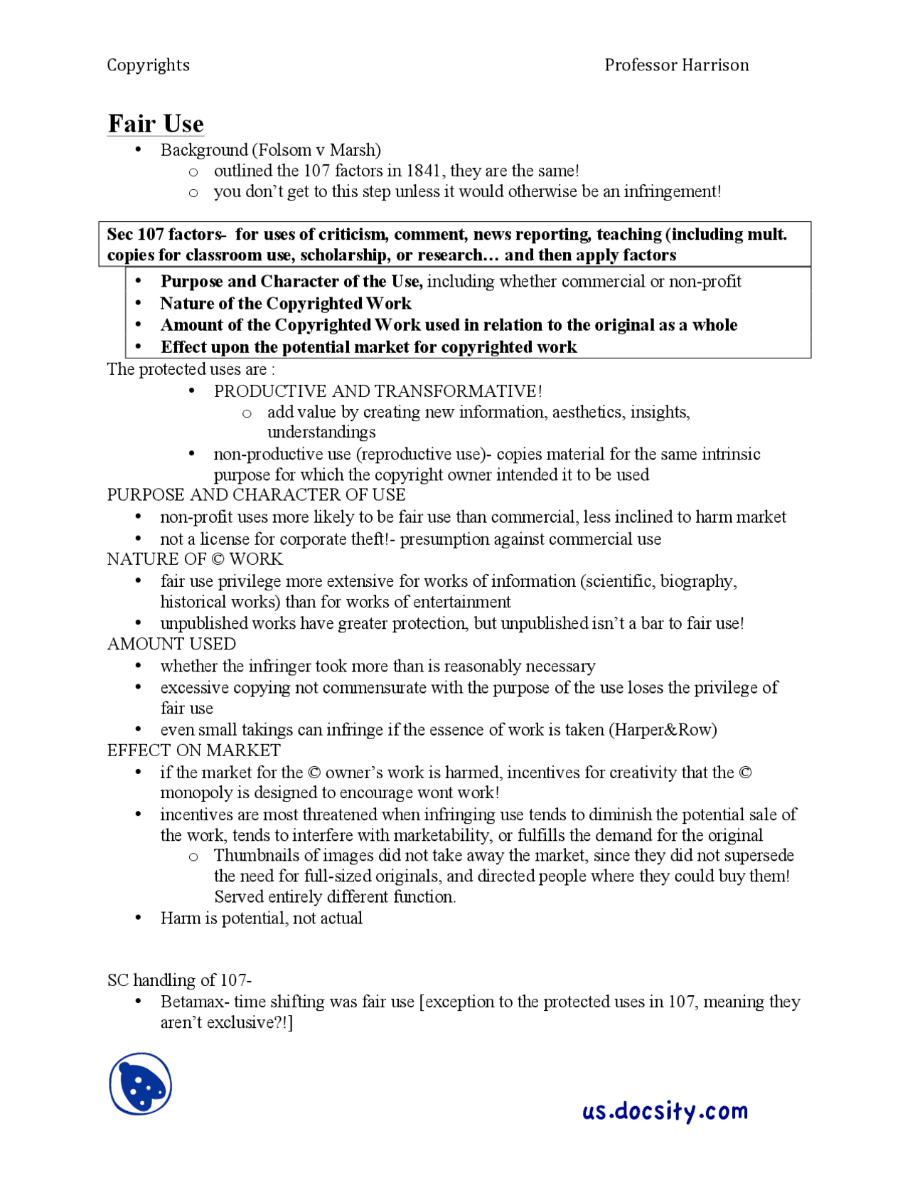 Copyright Outline 5 - Fair Use, Exploitation, Ownership of Copyright ...