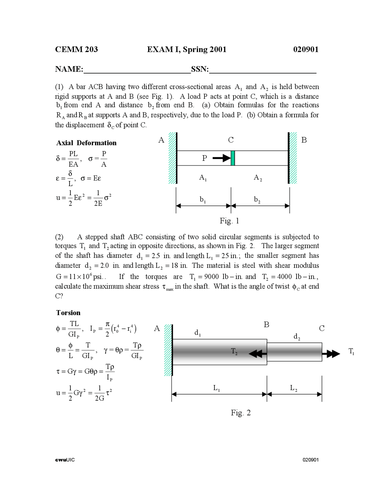 Strength of Materials - Exam 1 with Answer Key | CME 203 | Exams Civil ...