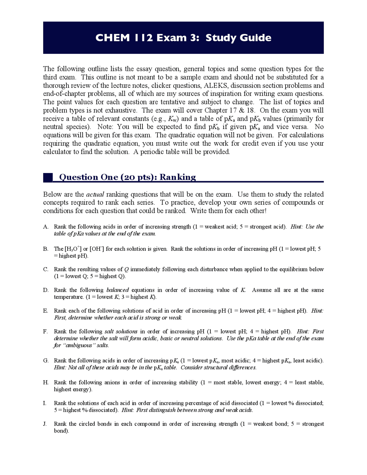Questions on Periodic Table in General College Chemistry l - Exam 3 ...