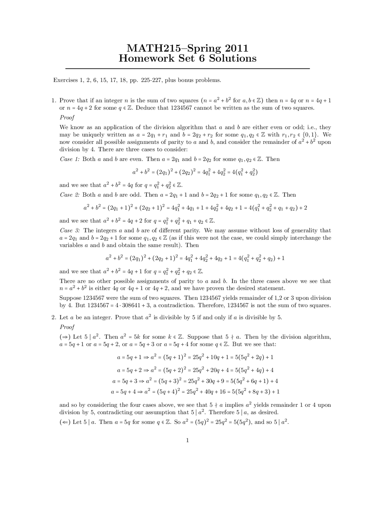 Introduction to Advanced Mathematics - Homework Set 6 Solutions | MATH ...
