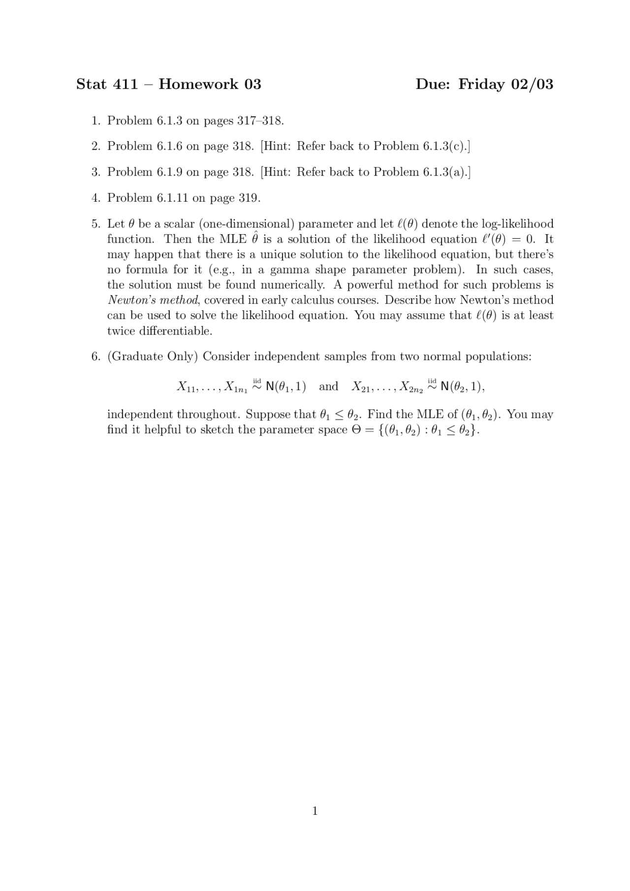 Homework 3 Problems for Statistical Theory | STAT 411 - Docsity