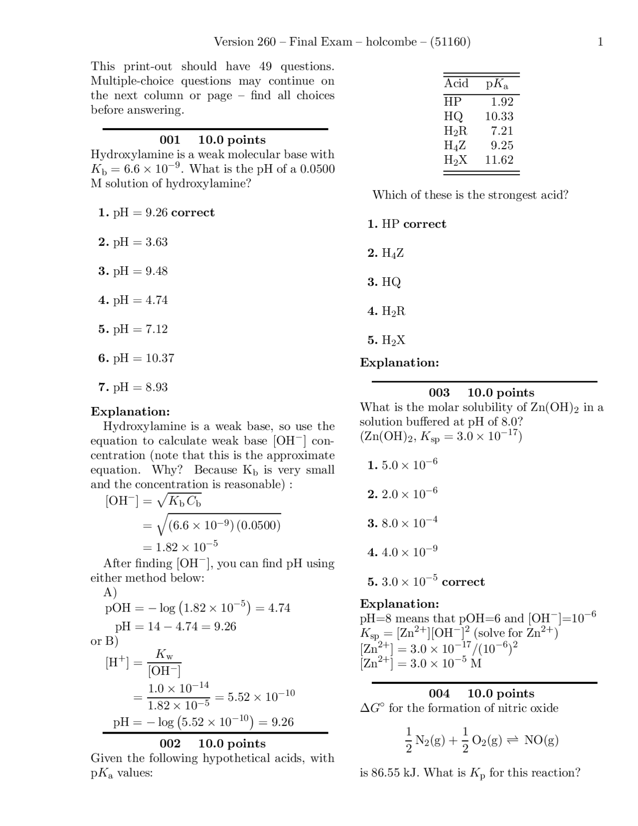 Biochemistry Problems Solved Solved Problems on Principles of Biochemistry - Final Exam | CH 302 ...