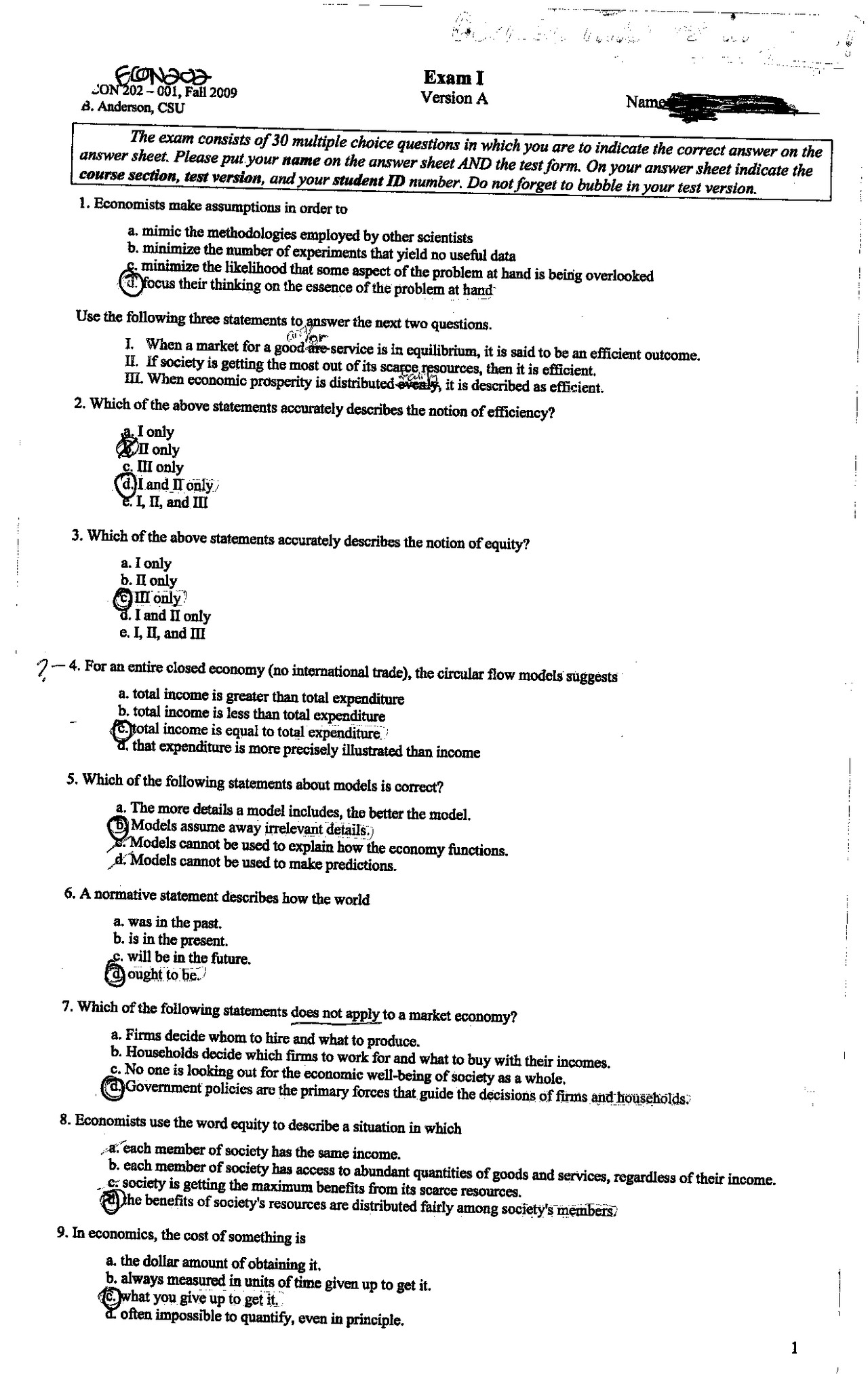 Exam 1A with Solution | Principles of Microeconomics | ECON 202 - Docsity