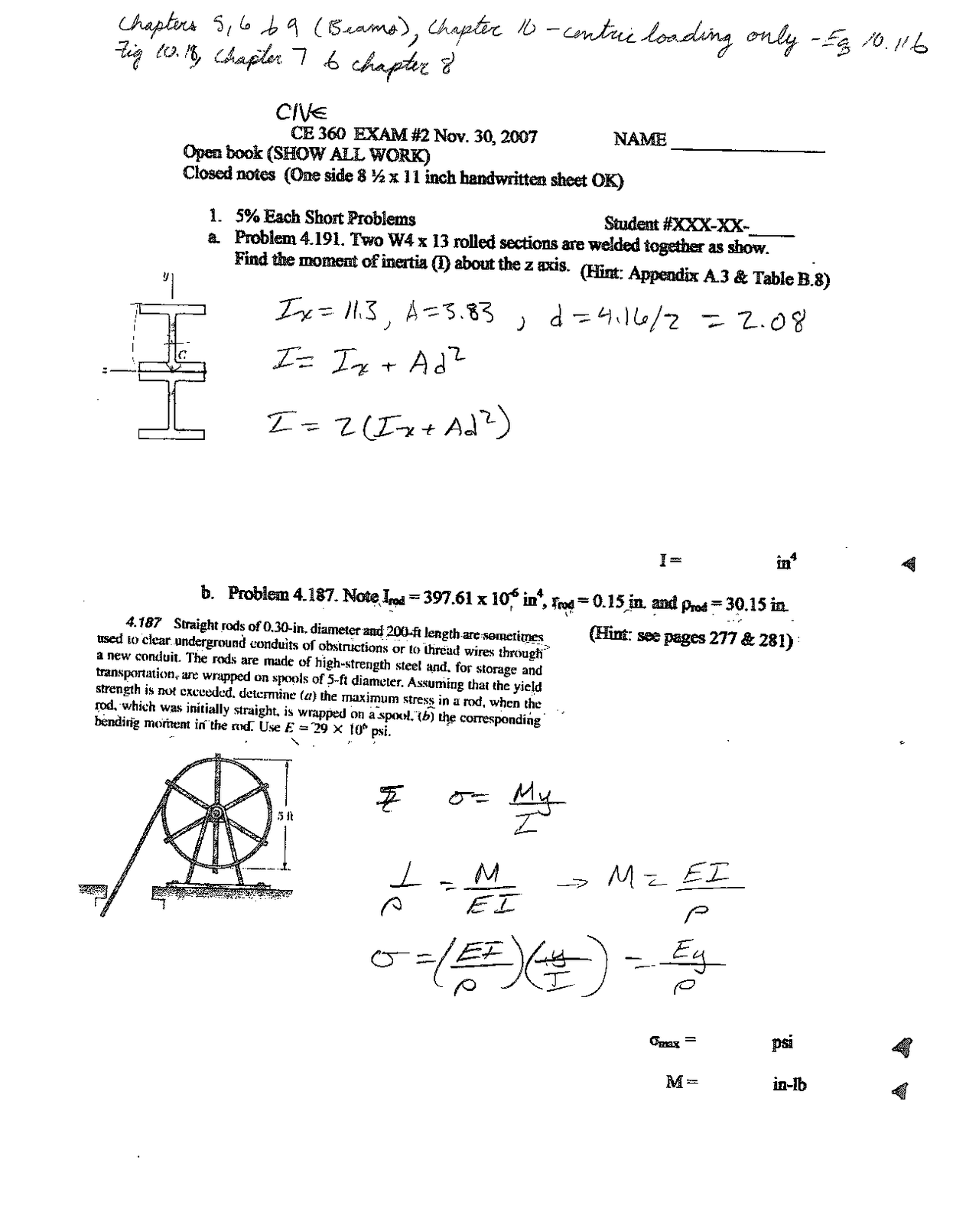 Exam 2 with Resolution | Mechanics of Solids | CIVE 360 - Docsity
