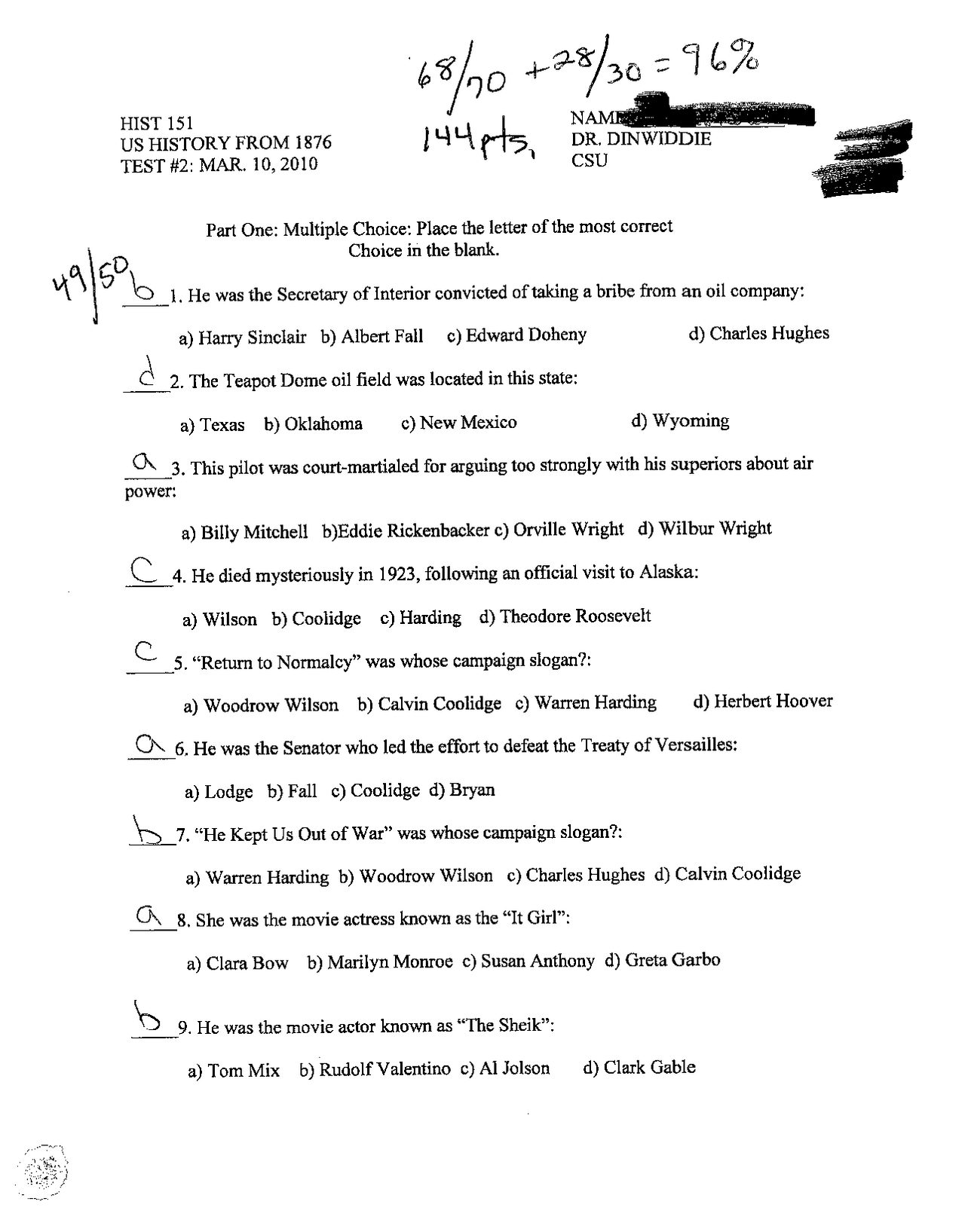 70 Solved Quires US History General Knowledge HIST 151 Docsity