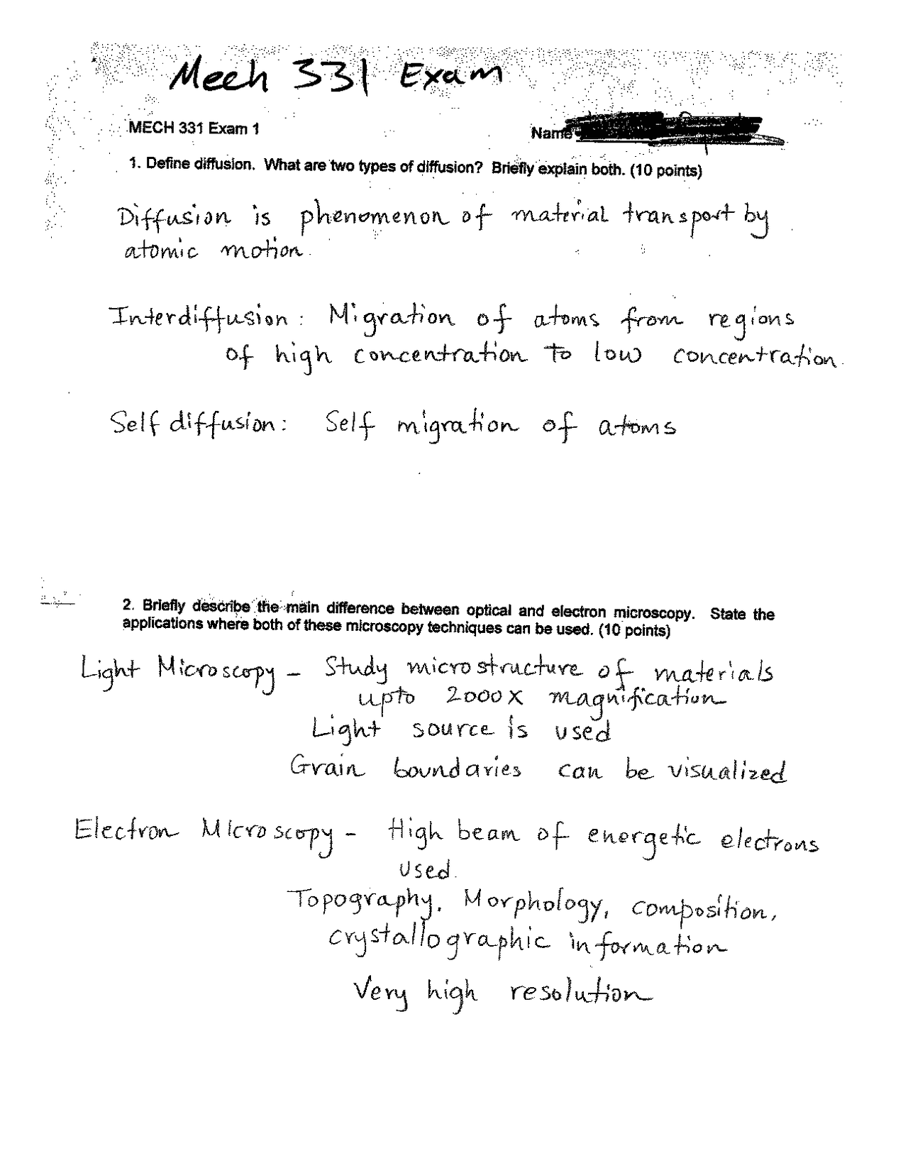 Exam 1 Solutions - Introduction to Engineering Materials | MECH 331 ...