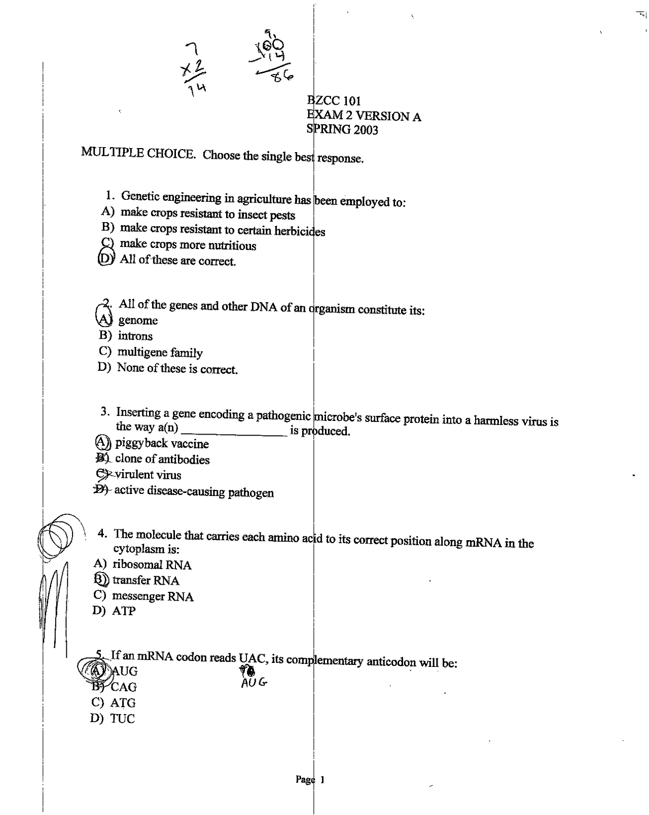 50 Solved Problems on Genetic Engineering - Exam 2 | BZ 101 - Docsity