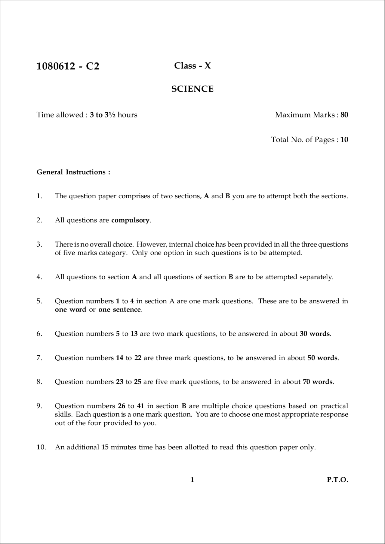 Science Class X 2011 Exam Set 3 Docsity