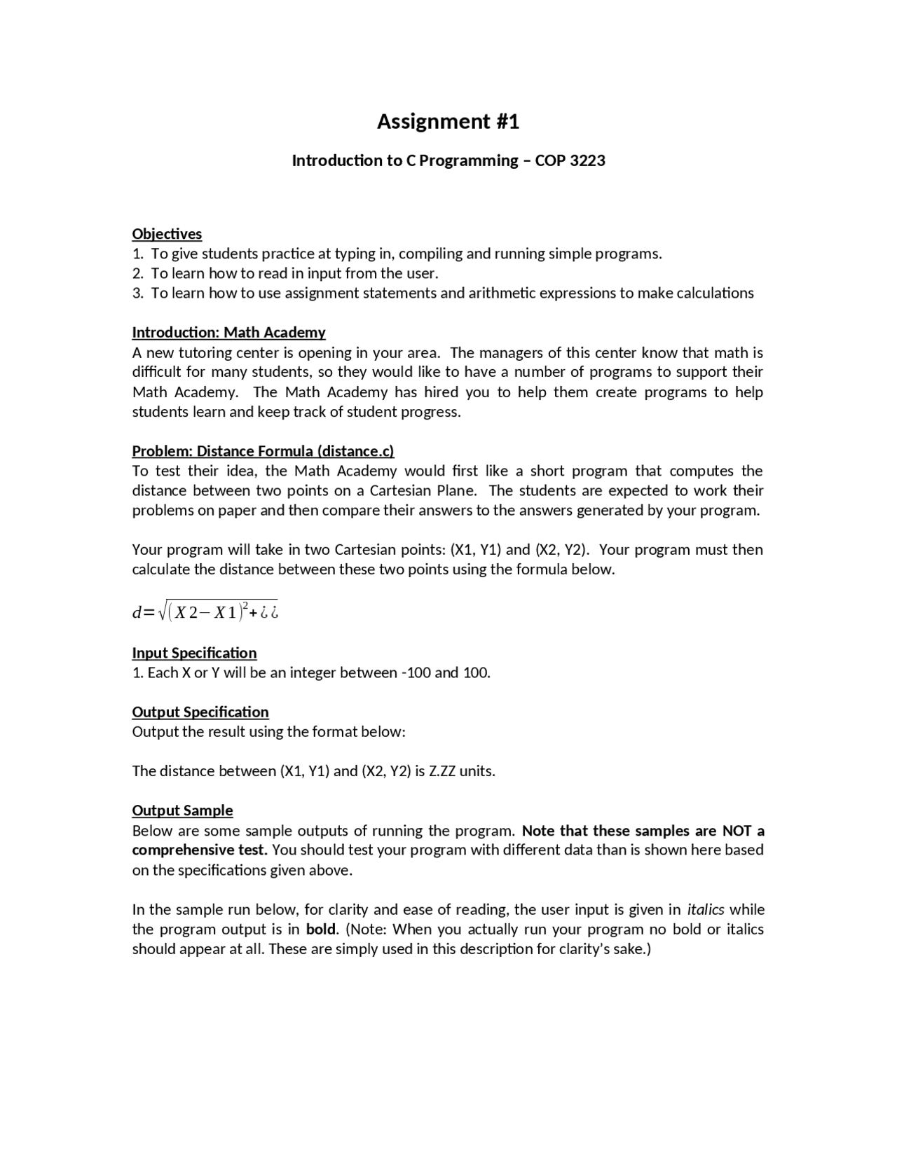 Introduction to C Programming - Assignment 1 | COP 3223 - Docsity