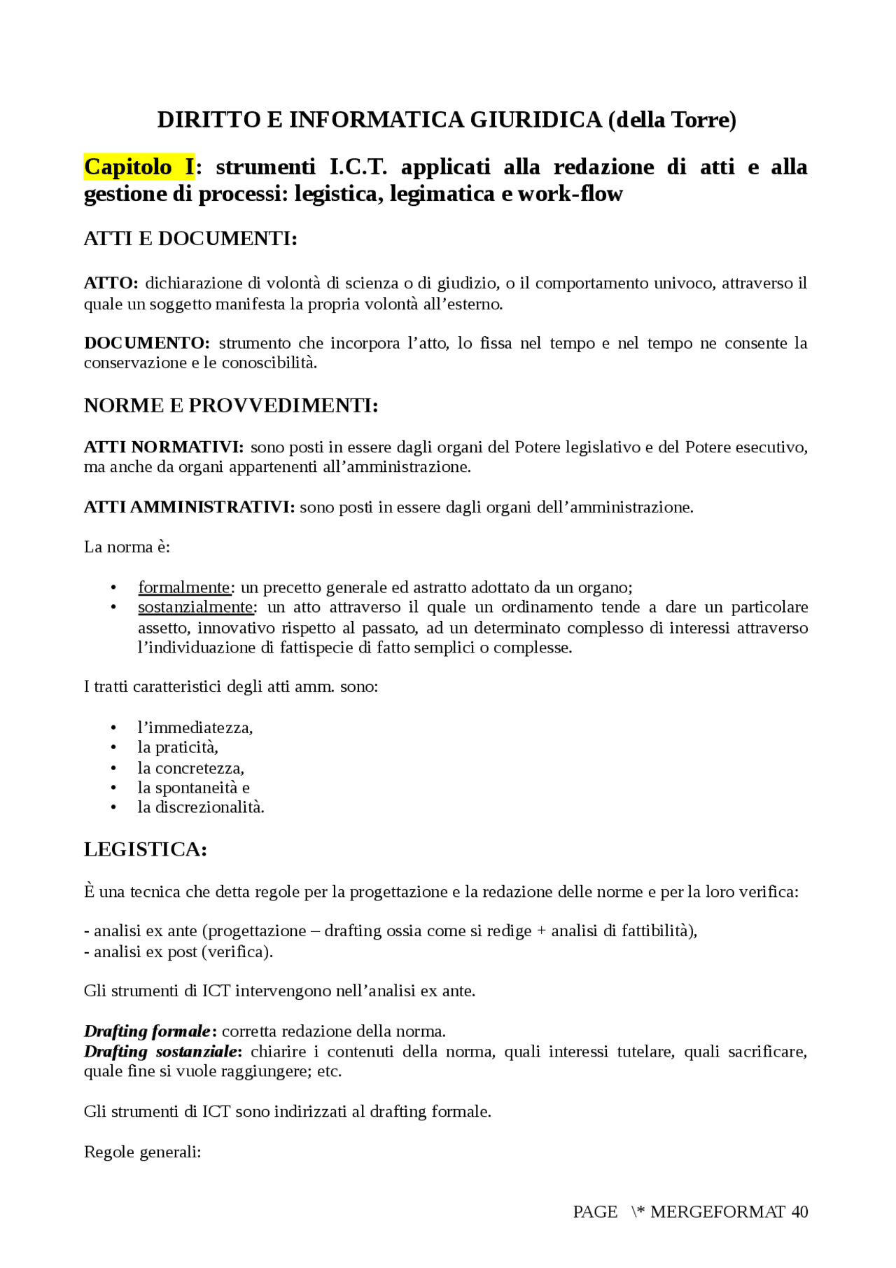 DIRITTO E INFORMATICA Della Torre - Docsity