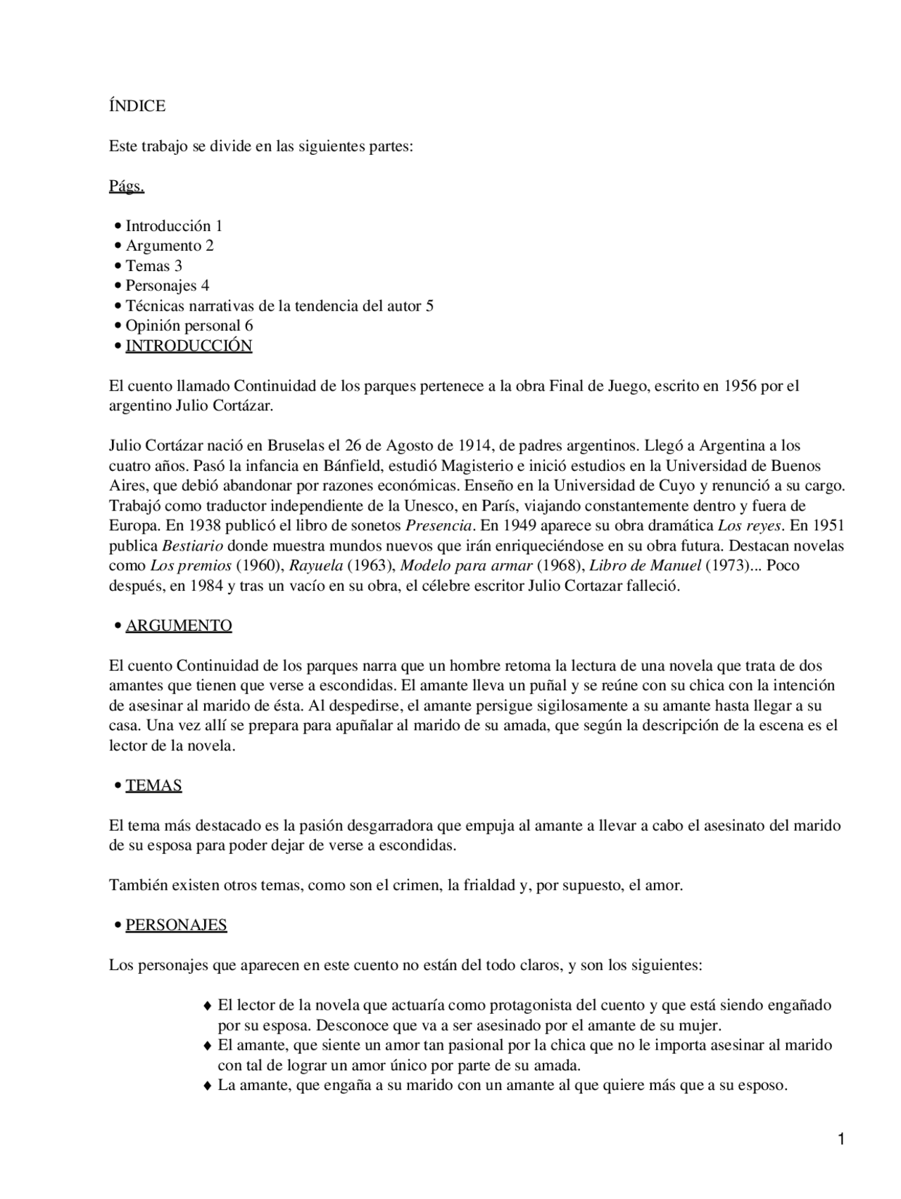 Continuidad De Los Parques Julio Cortazar Literatura Del Siglo Xx Resumen Docsity