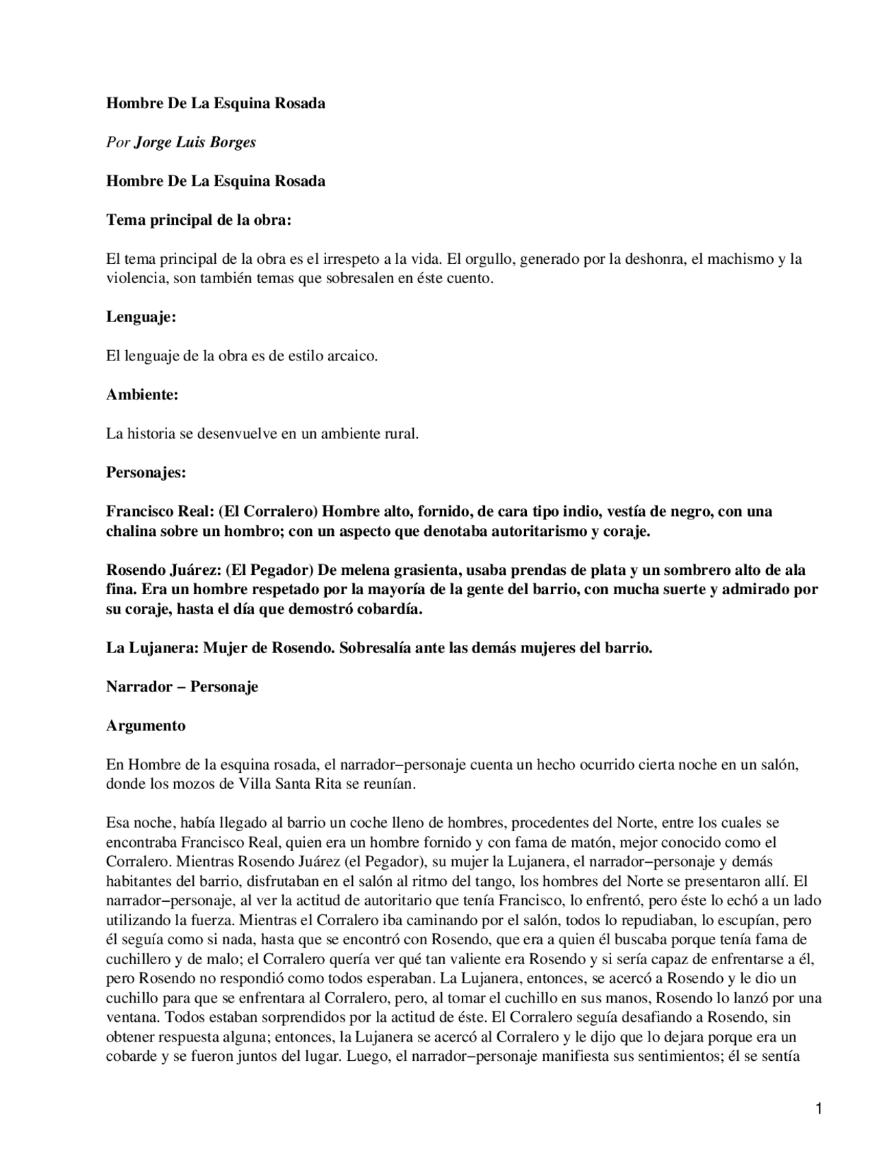 El Hombre De La Esquina Rosada Jorge Luis Borges Literatura Del Siglo Xx Resumen Docsity