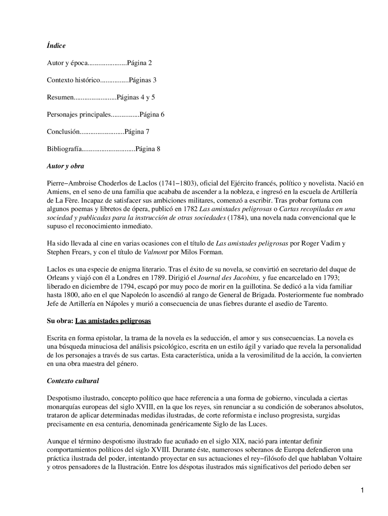 Las Amistades Peligrosas Choderlos De Laclos Literatura Del Siglo Xviii Resumen Docsity