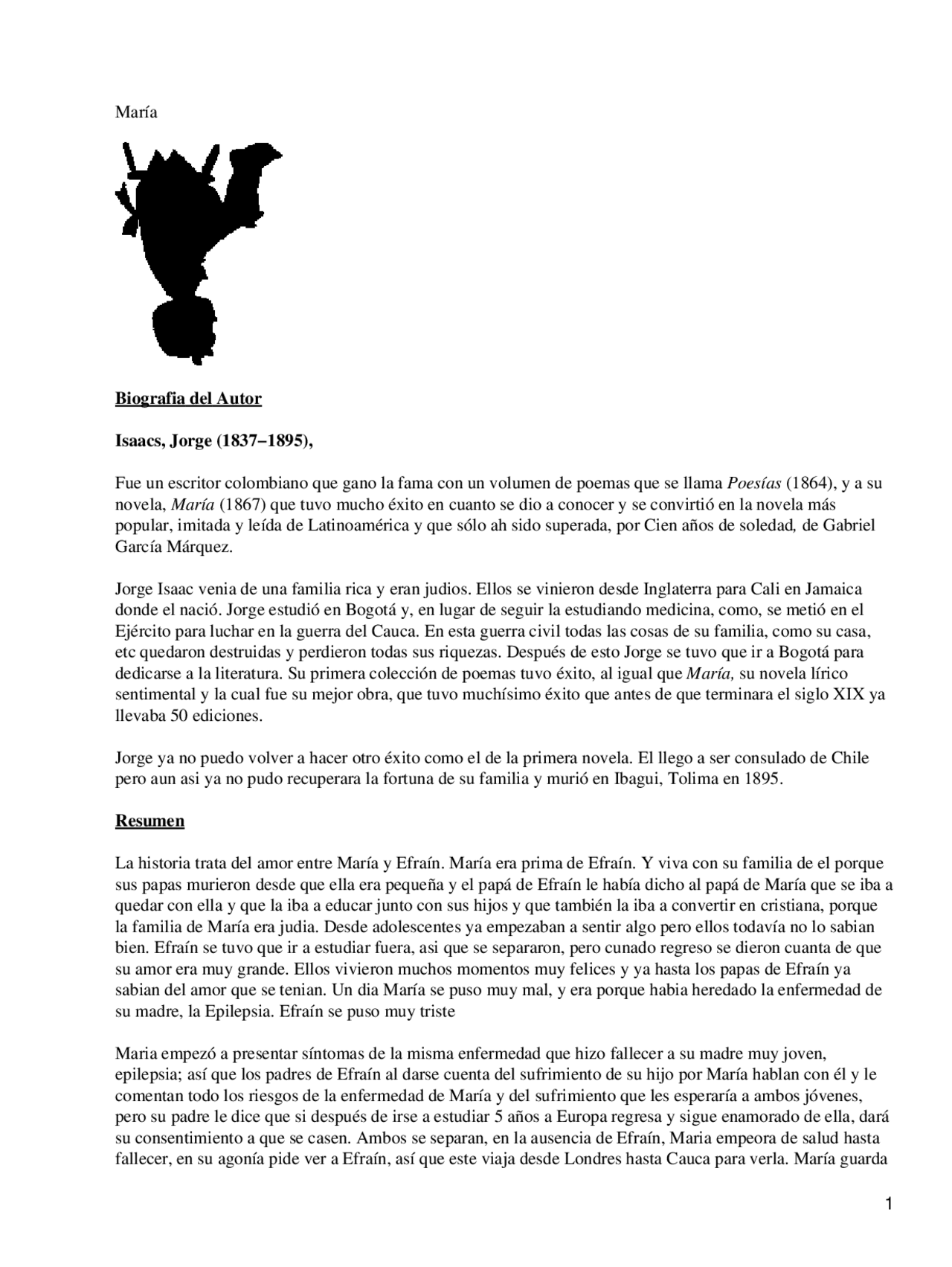 Maria Jorge Isaacs Literatura Del Siglo Xix Resumen Docsity