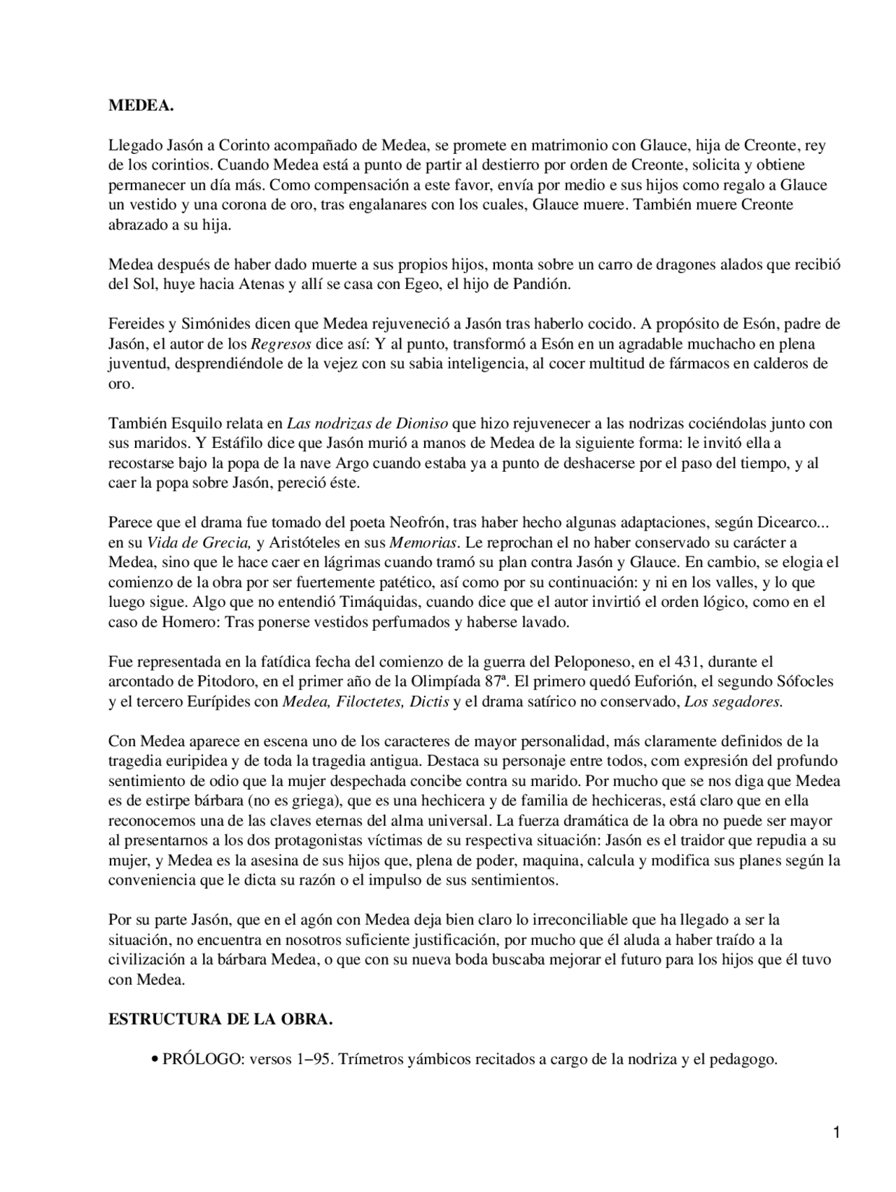 Medea Euripides Literatura Clasica Resumen Docsity