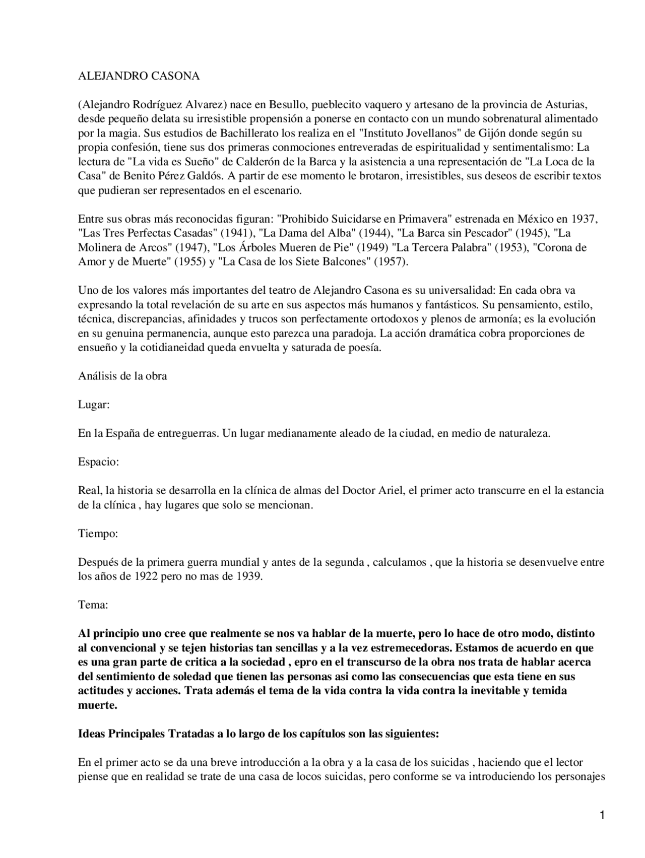 Prohibido Suicidarse En Primavera Alejandro Casona Literatura Del Siglo Xx Resumen Docsity
