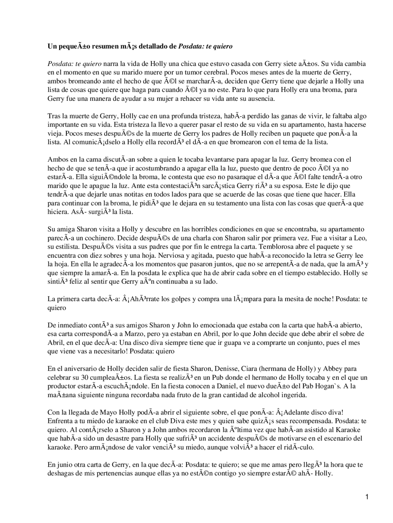 Posdata Te Quiero Cecilia Ahern Literatura Contemporanea Resumen Docsity