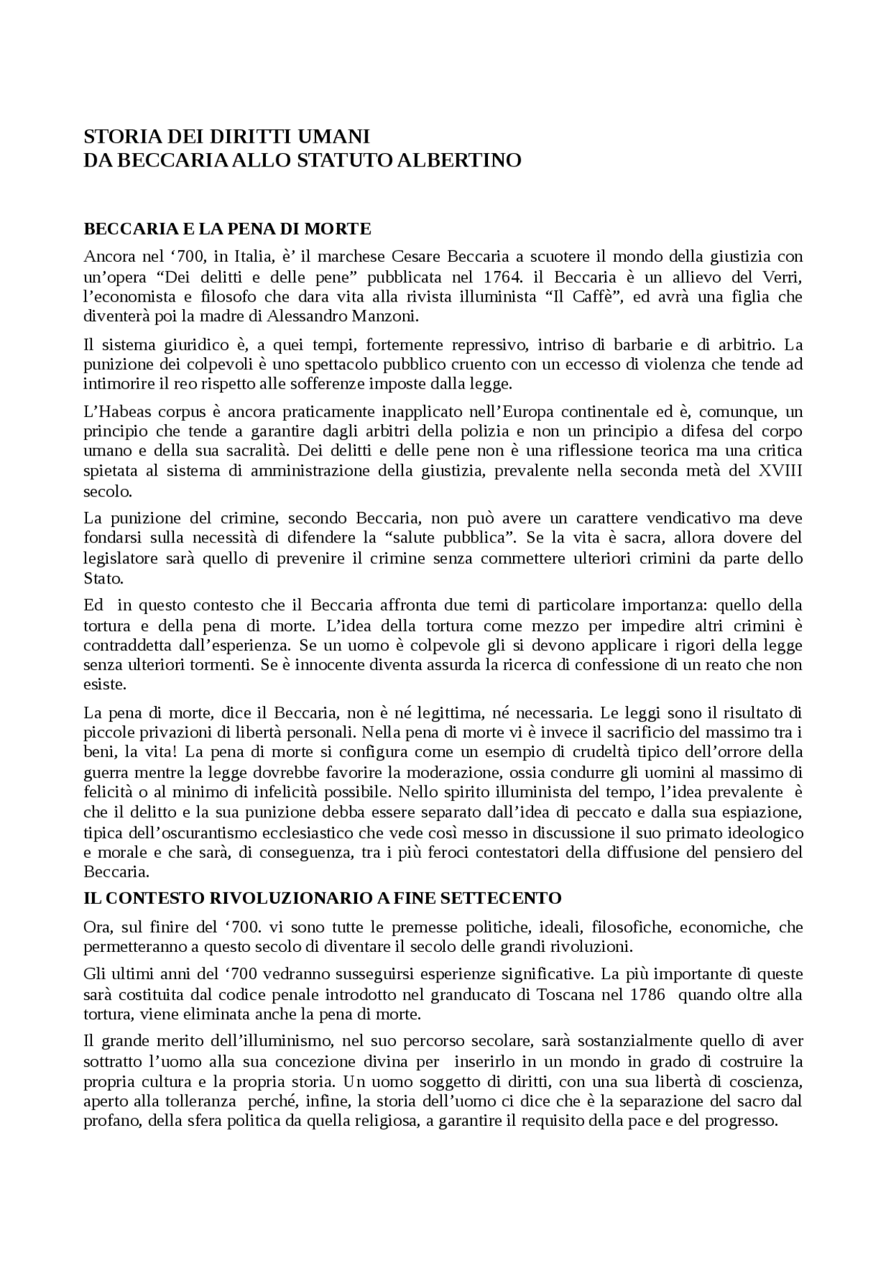 Beccaria e la pena di morte Storia dei diritti umani Appunti di Auxologia Docsity Beccaria e la pena di morte Storia dei diritti umani Appunti di Auxologia Docsity