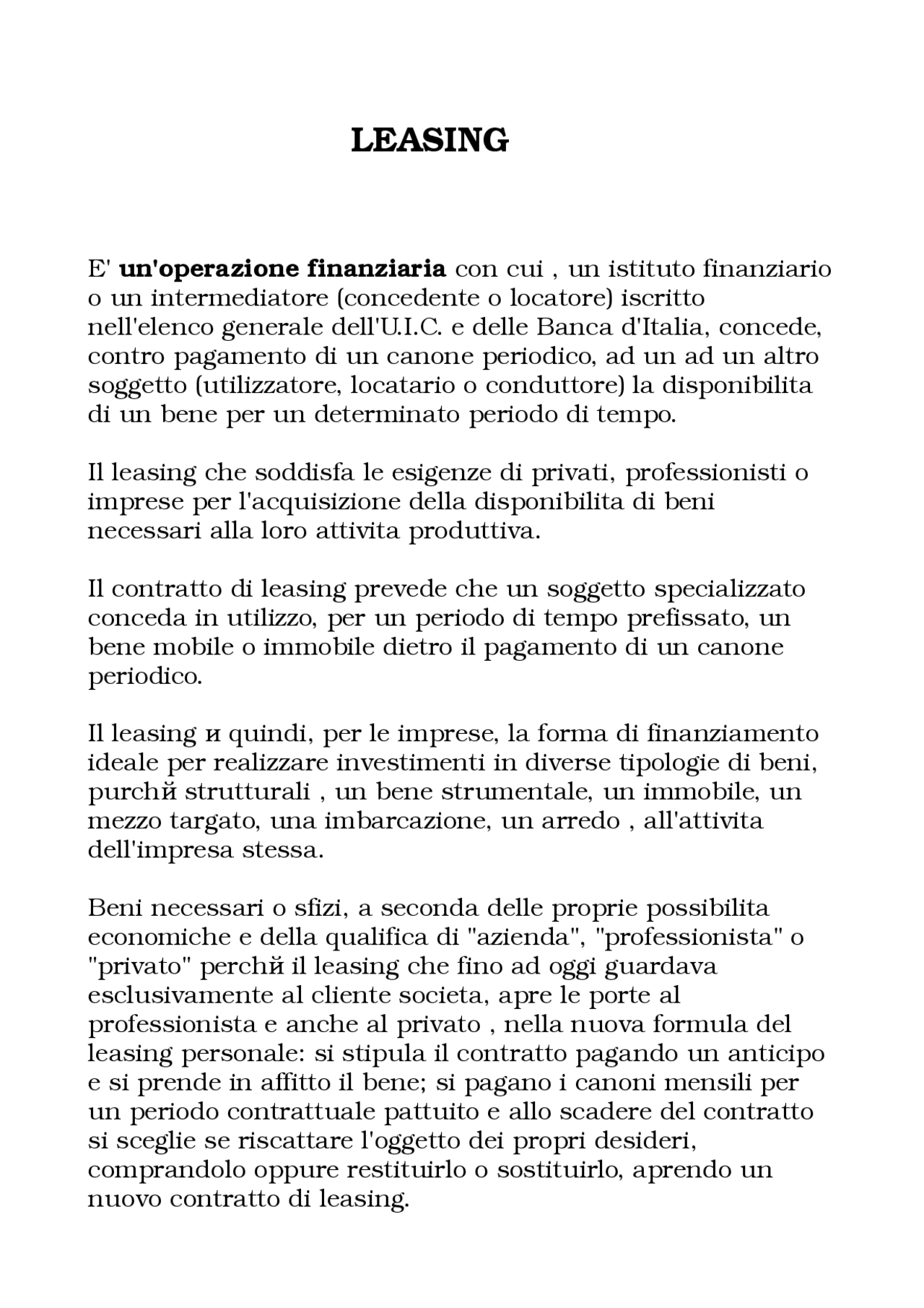 Contratto di leasing - Docsity