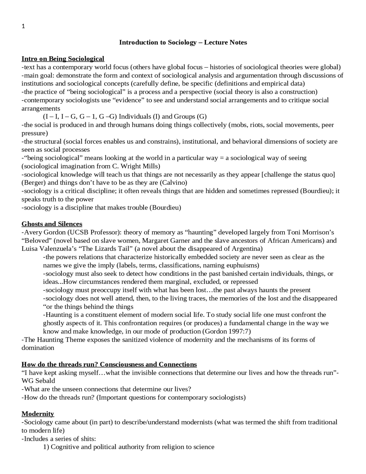 Introduction to Sociology - All Lecture Notes for First Midterm Exam ...