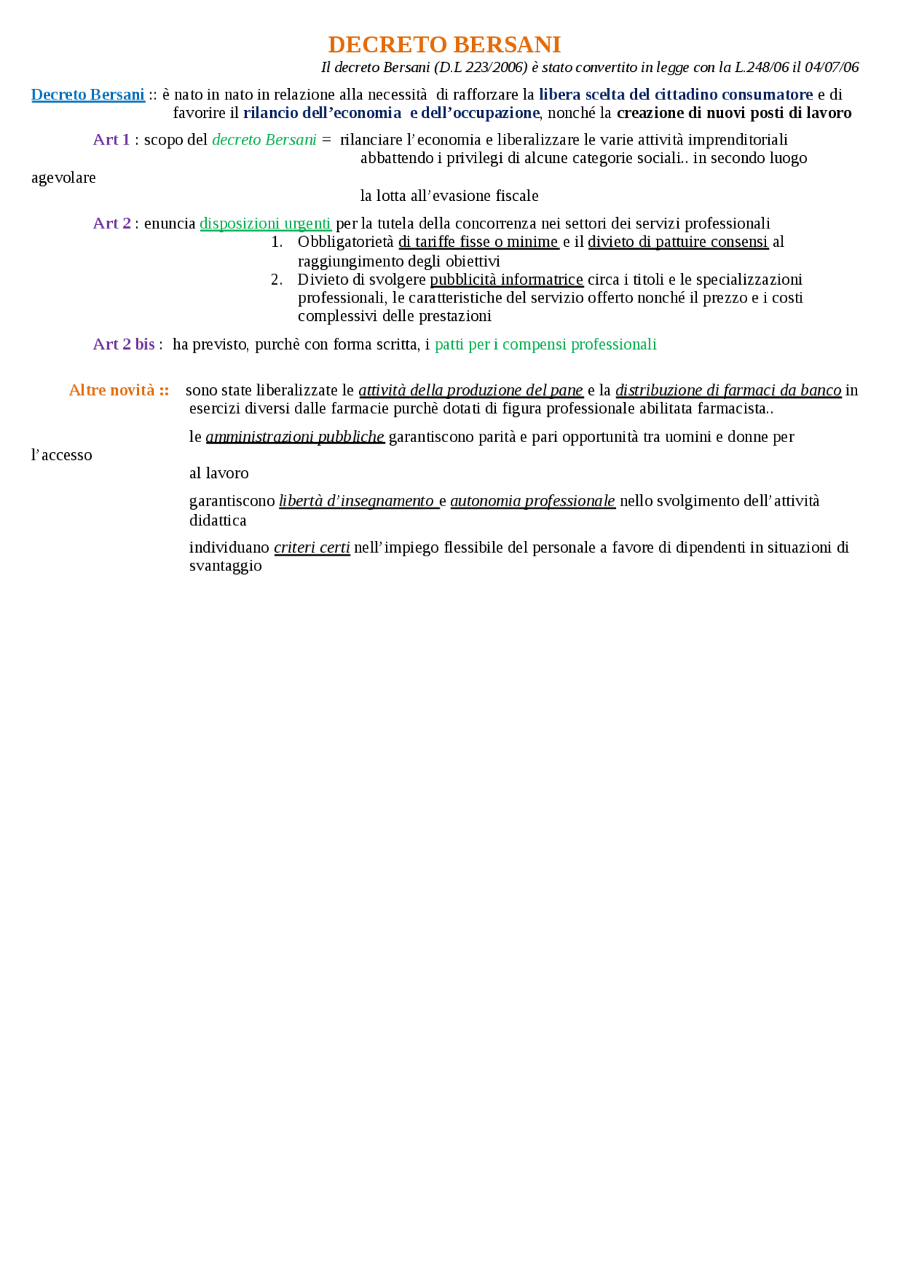 DECRETO BERSANI Docsity