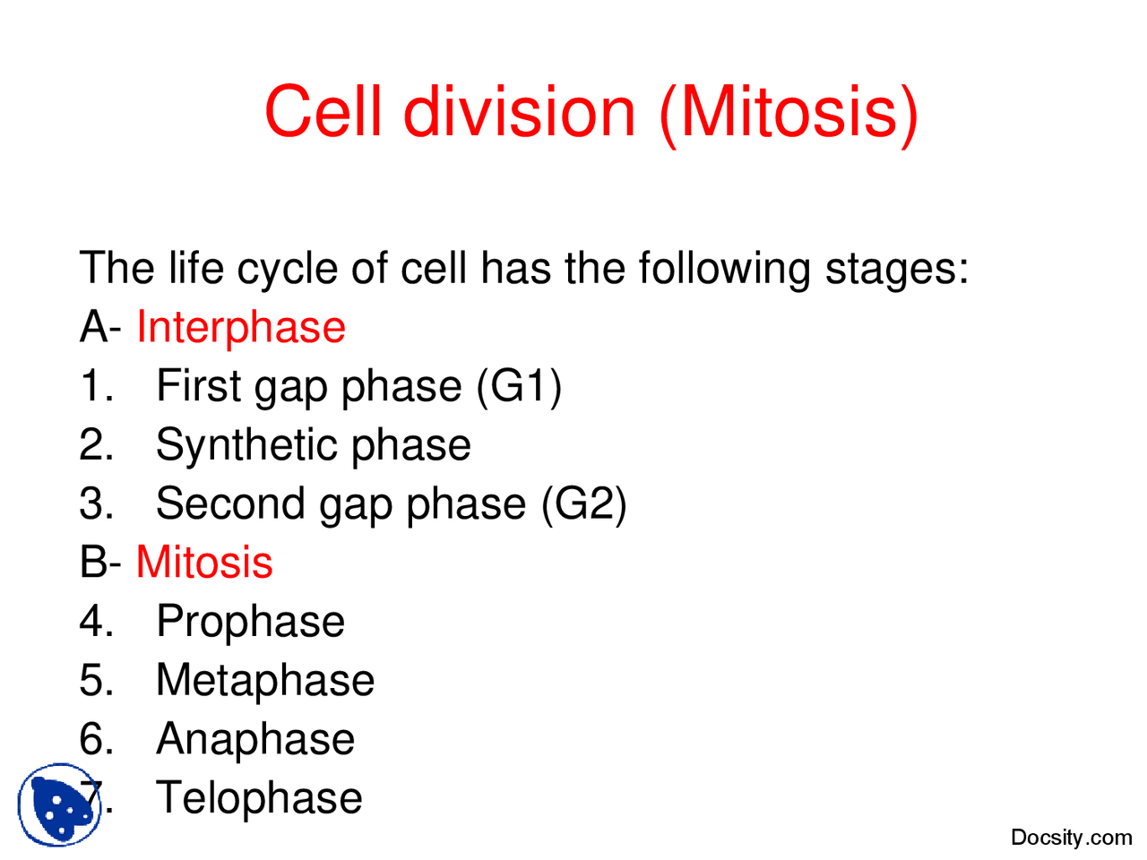 Cell Division-Basic Human Biology-Lecture Slides - Docsity