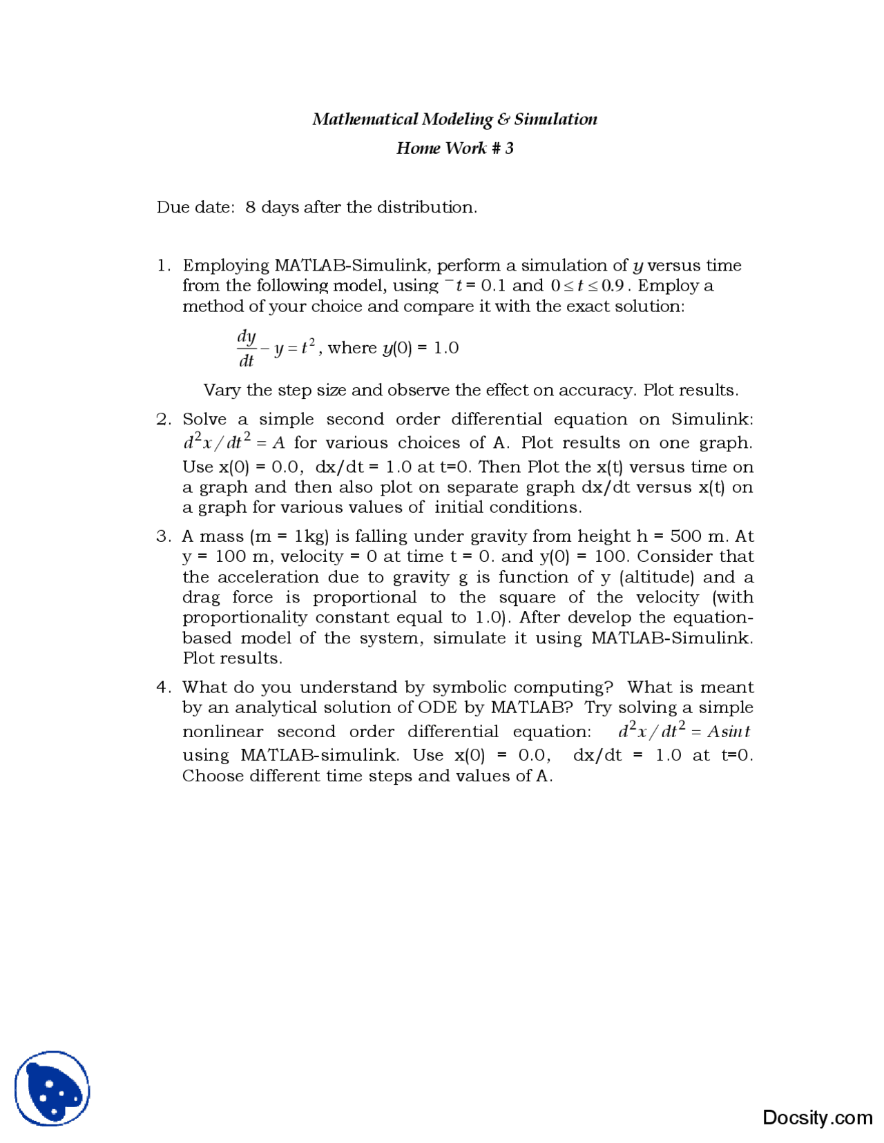 MATLAB Simulink Simulations-Mathematical Modeling and Simulation ...