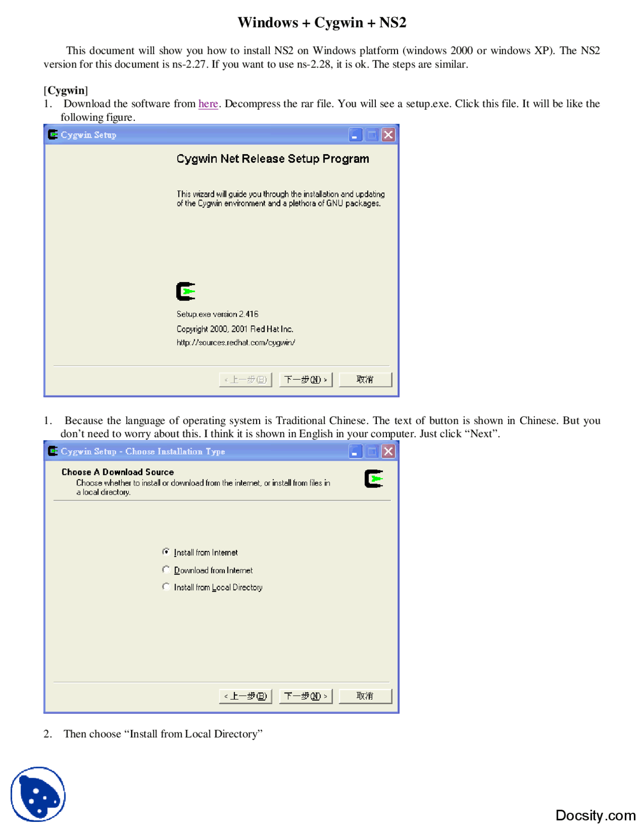 Installing NS2 on Windows Platform-Computer Networking-Lab Manual - Docsity