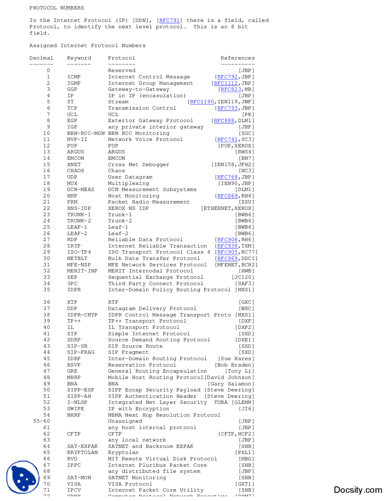 Protocol Numbers-Computer Networking-Handouts - Docsity