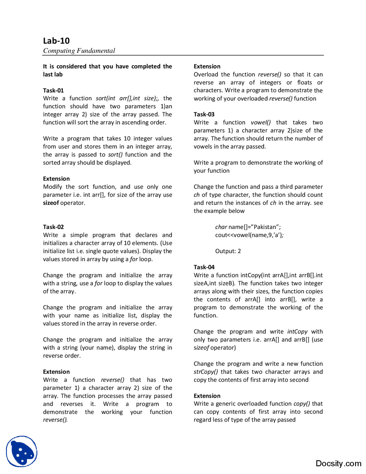 Functions-Computer Fundamentals-Lab Manuals | Exercises Computer ...