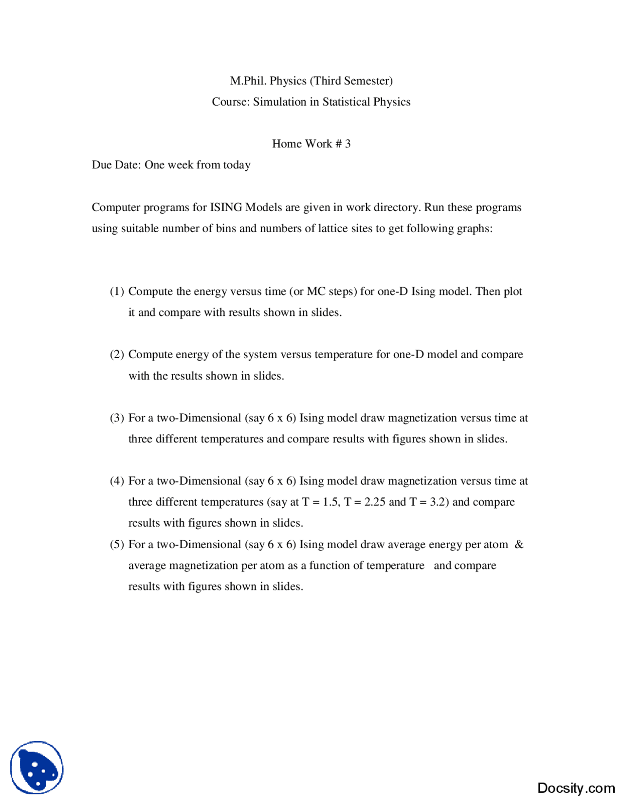 Ising Model Simulation In Statistical Physics Assignment Docsity Ising model simulation in statistical physics assignment docsity