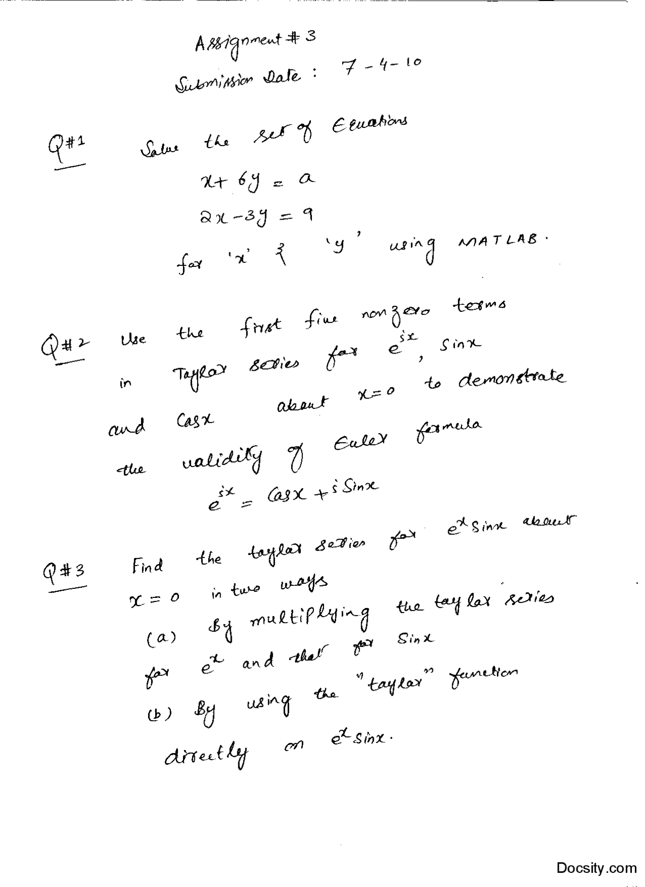 Solving Equations-Elementary Mathematics-Assignment - Docsity