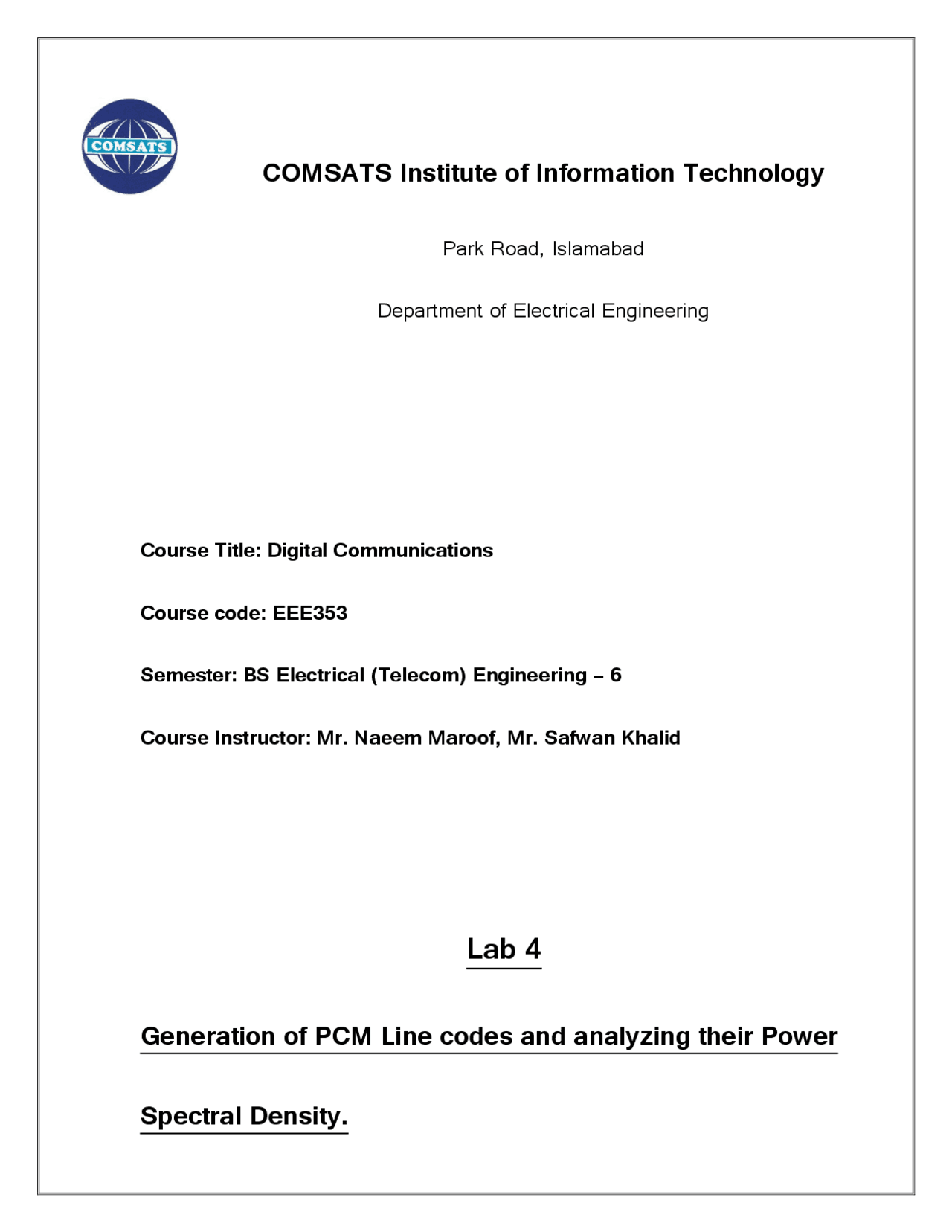 Generation of PCM Line codes and Analyzing Their Power Spectral Density ...