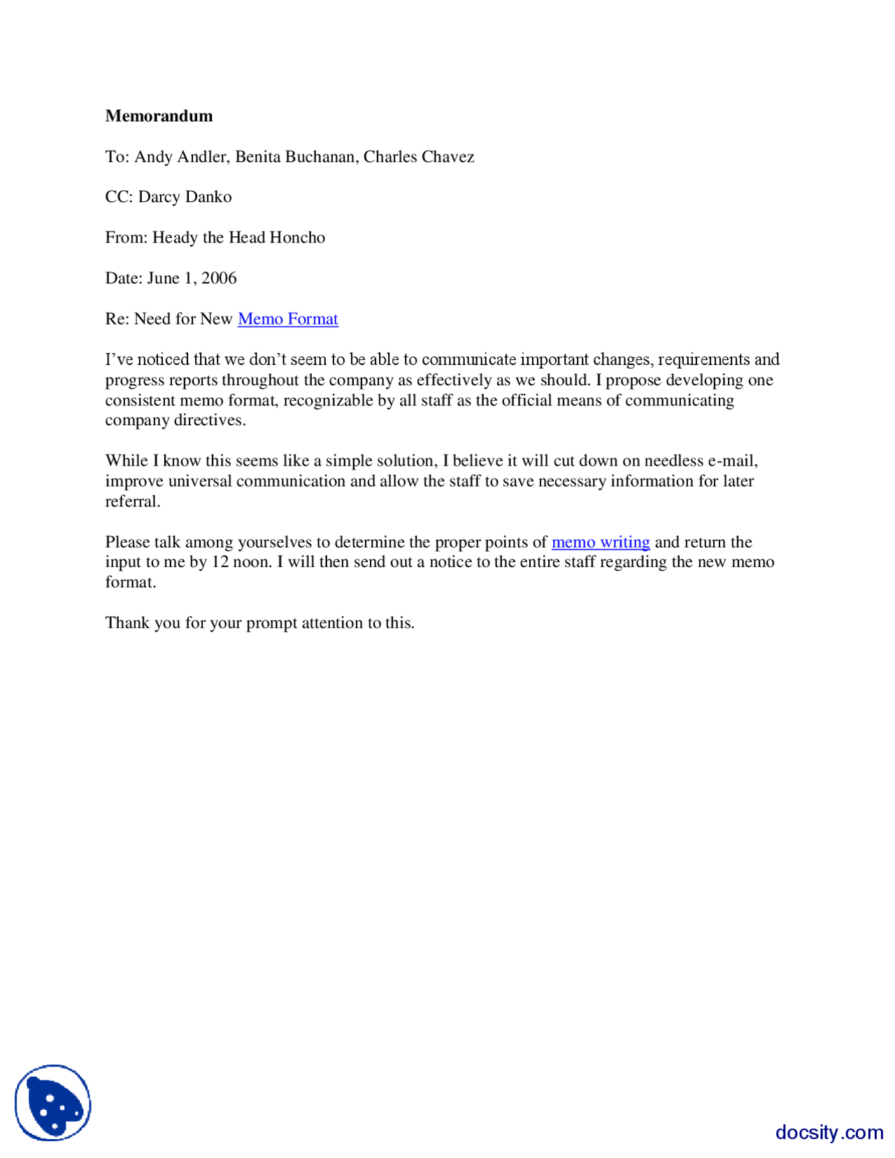Sample of Memo-Technical writing-Handout - Docsity
