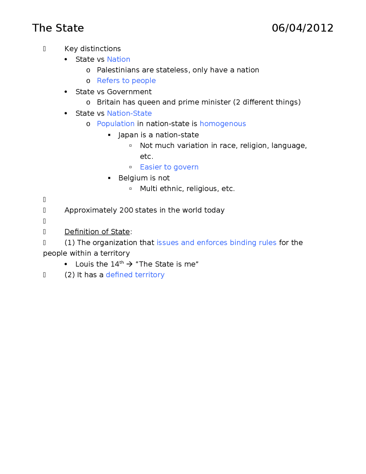 The State - Introduction to Comparative Politics - Examination 1 Notes ...