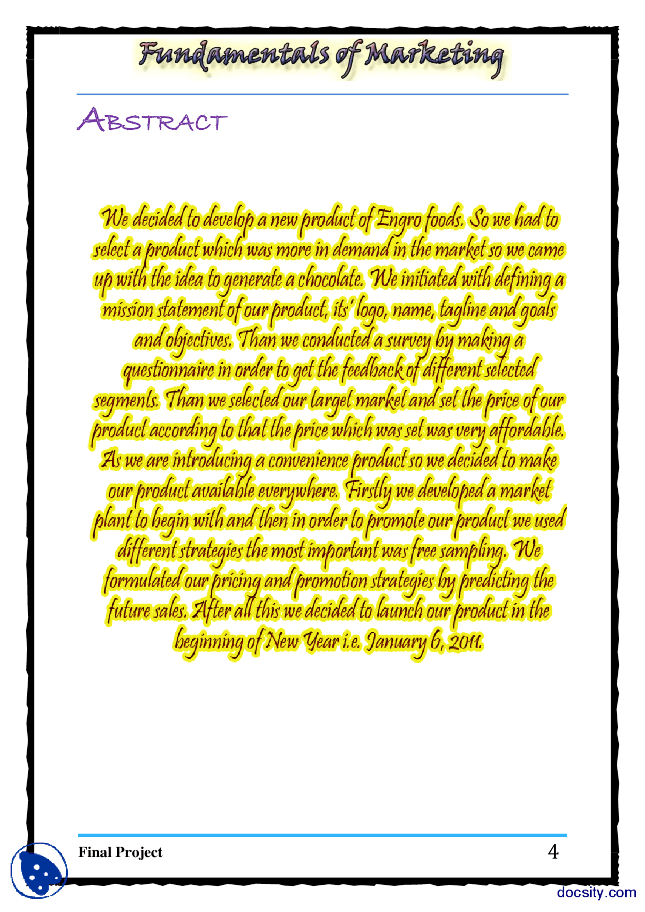 Introducing New Product-Introduction to Business-Project Report | Study ...