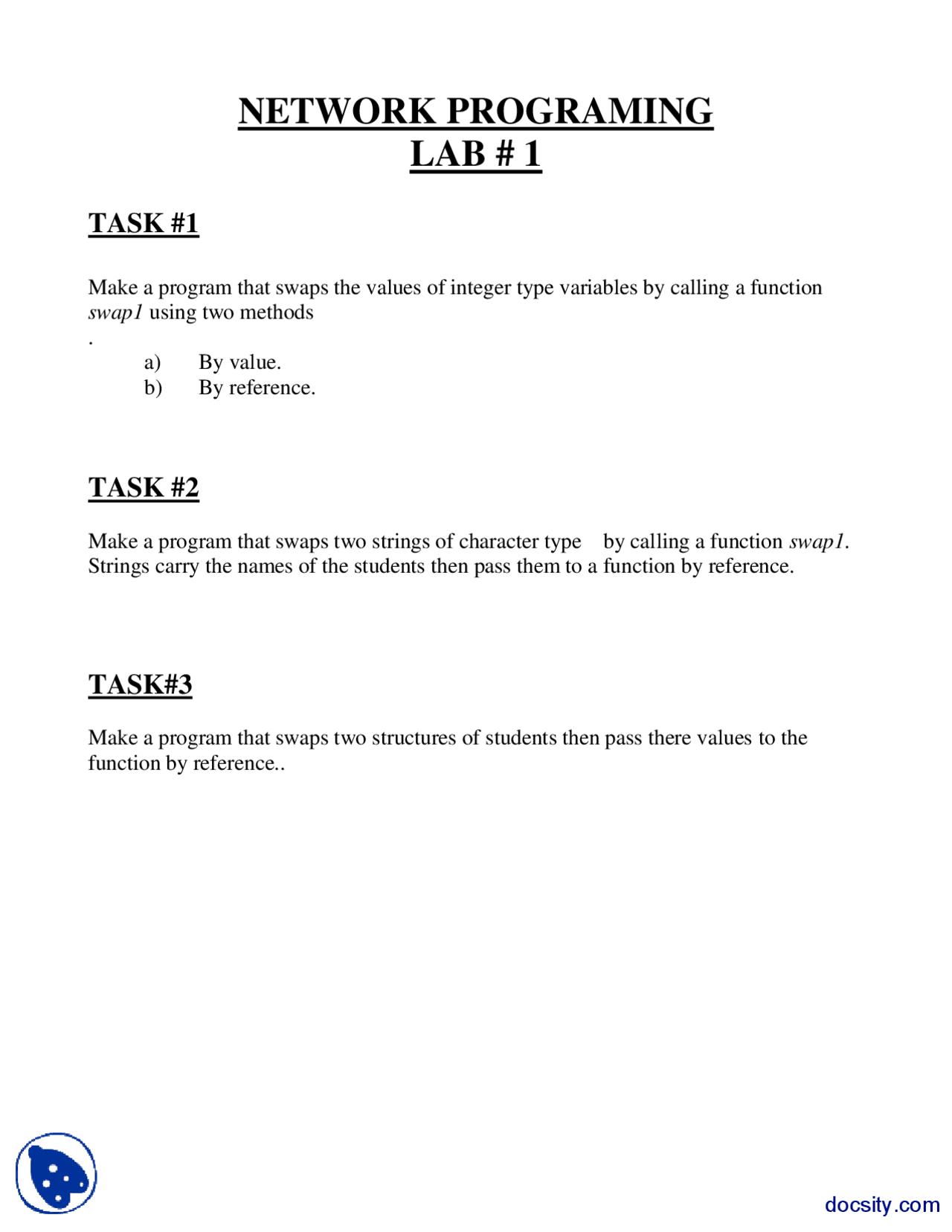 Swapping Values-Network Programming-Lab Manual - Docsity