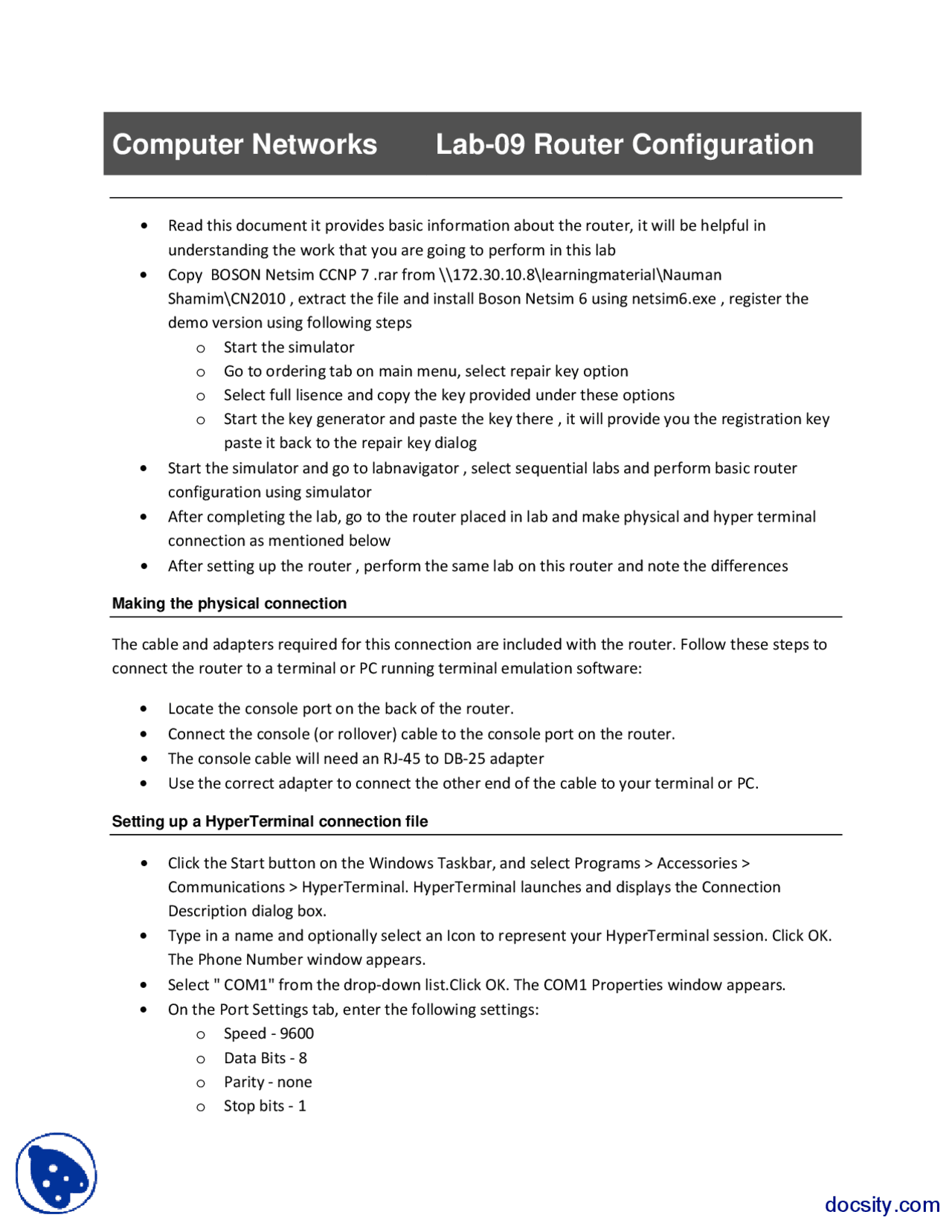 Router Configuration-Computer Networks-Lab Mannual - Docsity