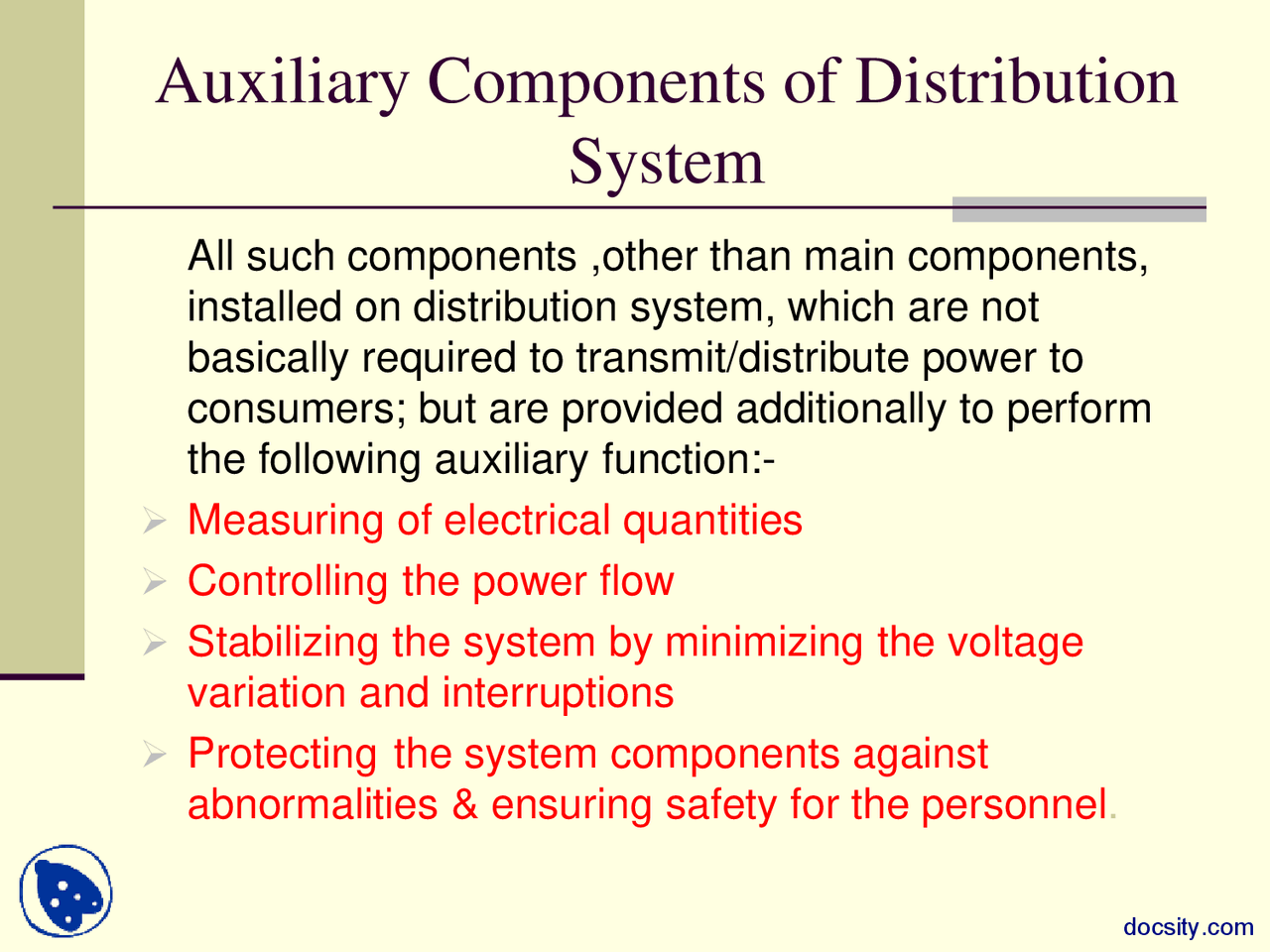 Auxillary Components of Distribution Systems Docsity