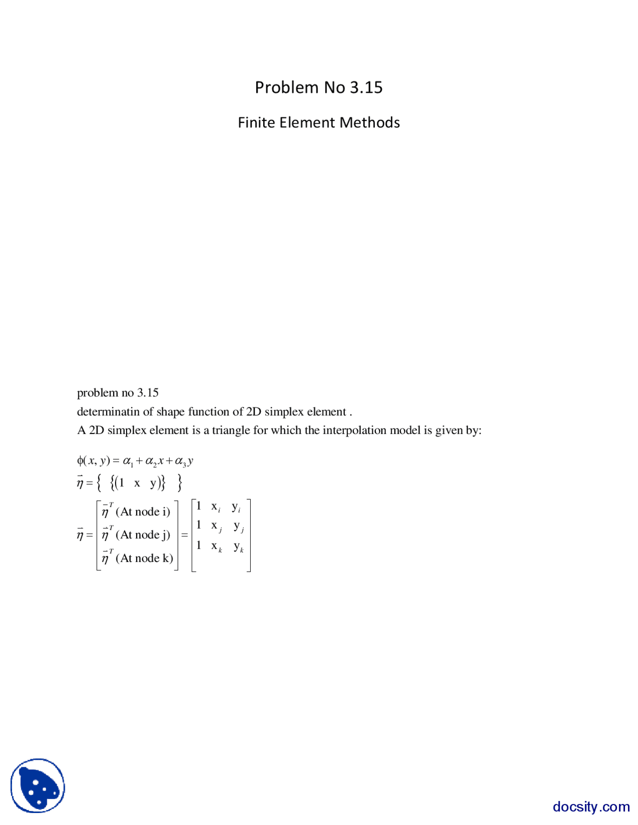 Shape Function of 2D Simplex Element 1-Finite Element Method-Assignment ...
