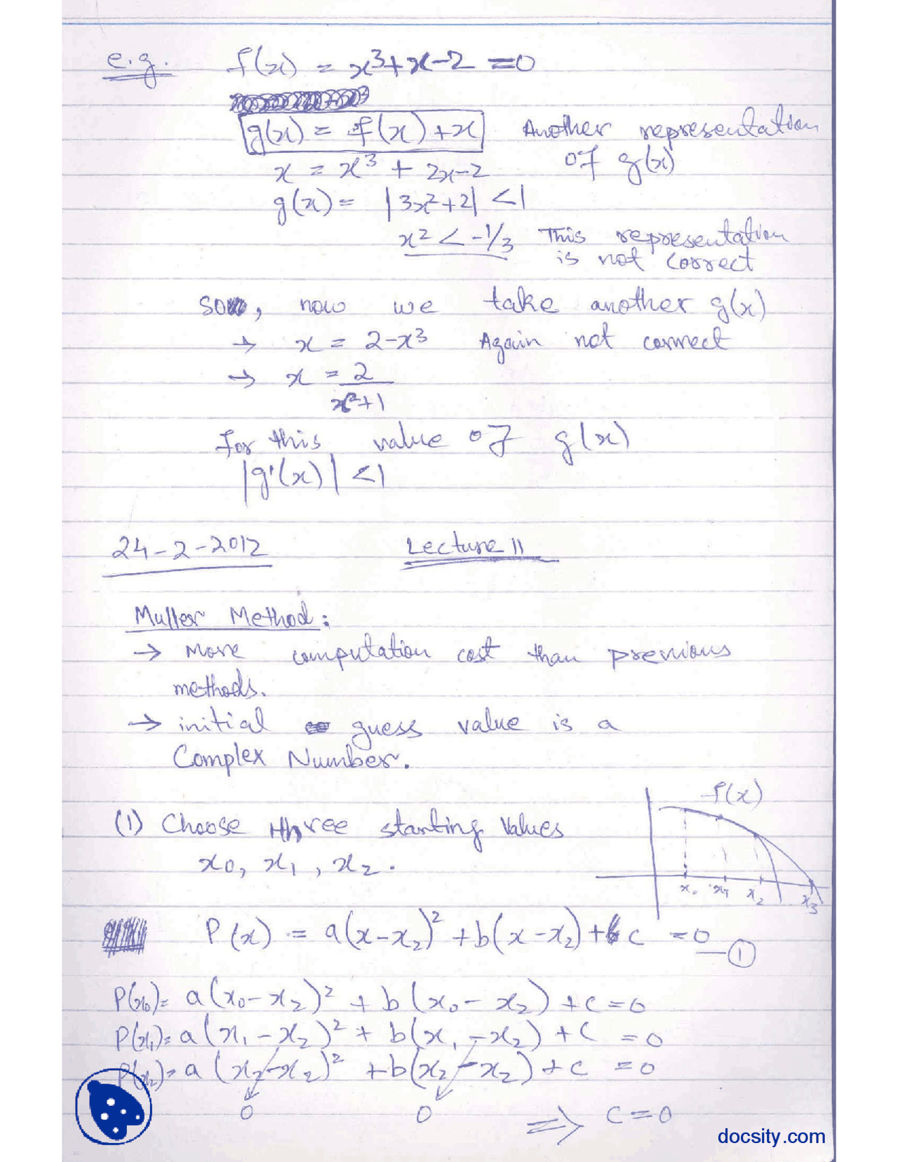 Muller MethodNumerical MethodsLecture Notes Study notes