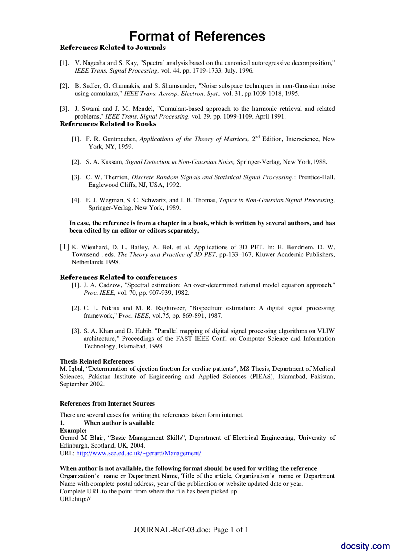 Format of References-Management Course-Handout - Docsity