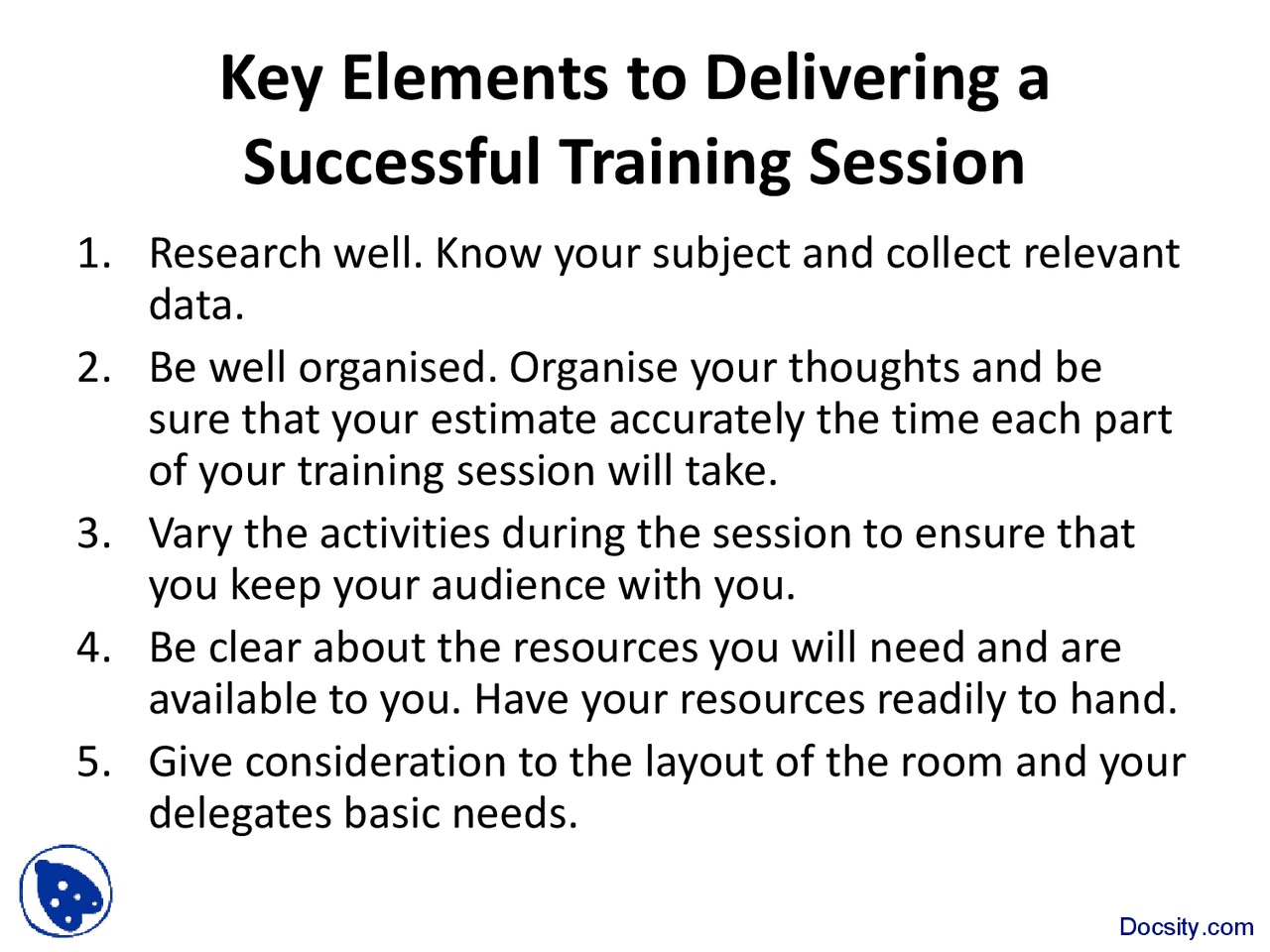 Key Elements to Delivering a Successful Training Session Part 1 ...