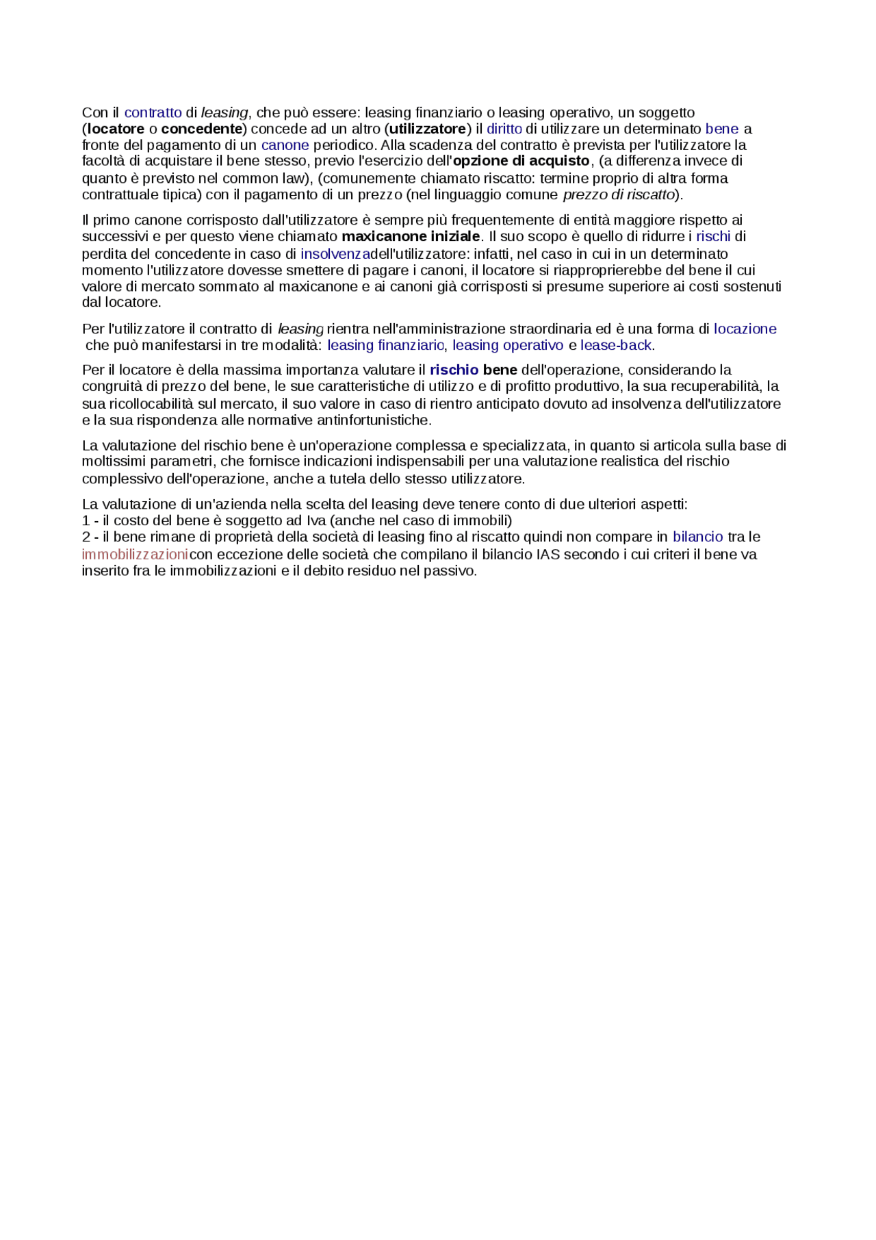 Il contratto di leasing in 3 modalità - Docsity
