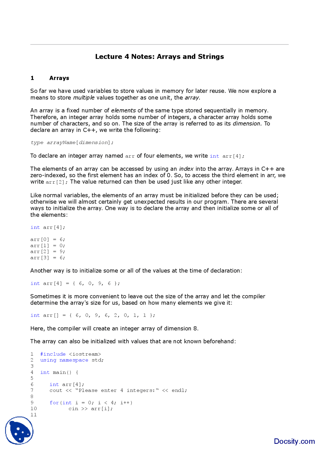 Arrays and Strings-Data Structure Programming-Lecture Slides | Slides ...